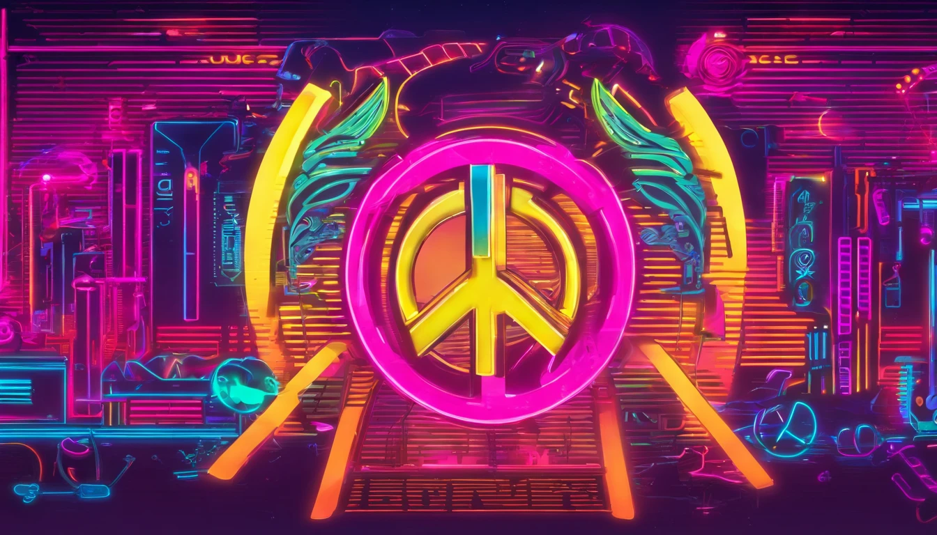 Symbole peace and love avec des neons