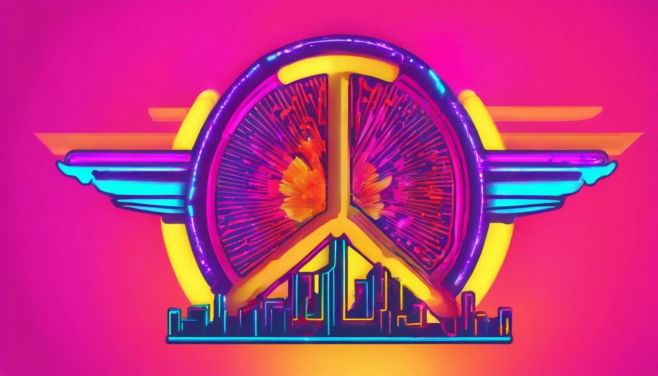 Symbole peace and love avec des neons 