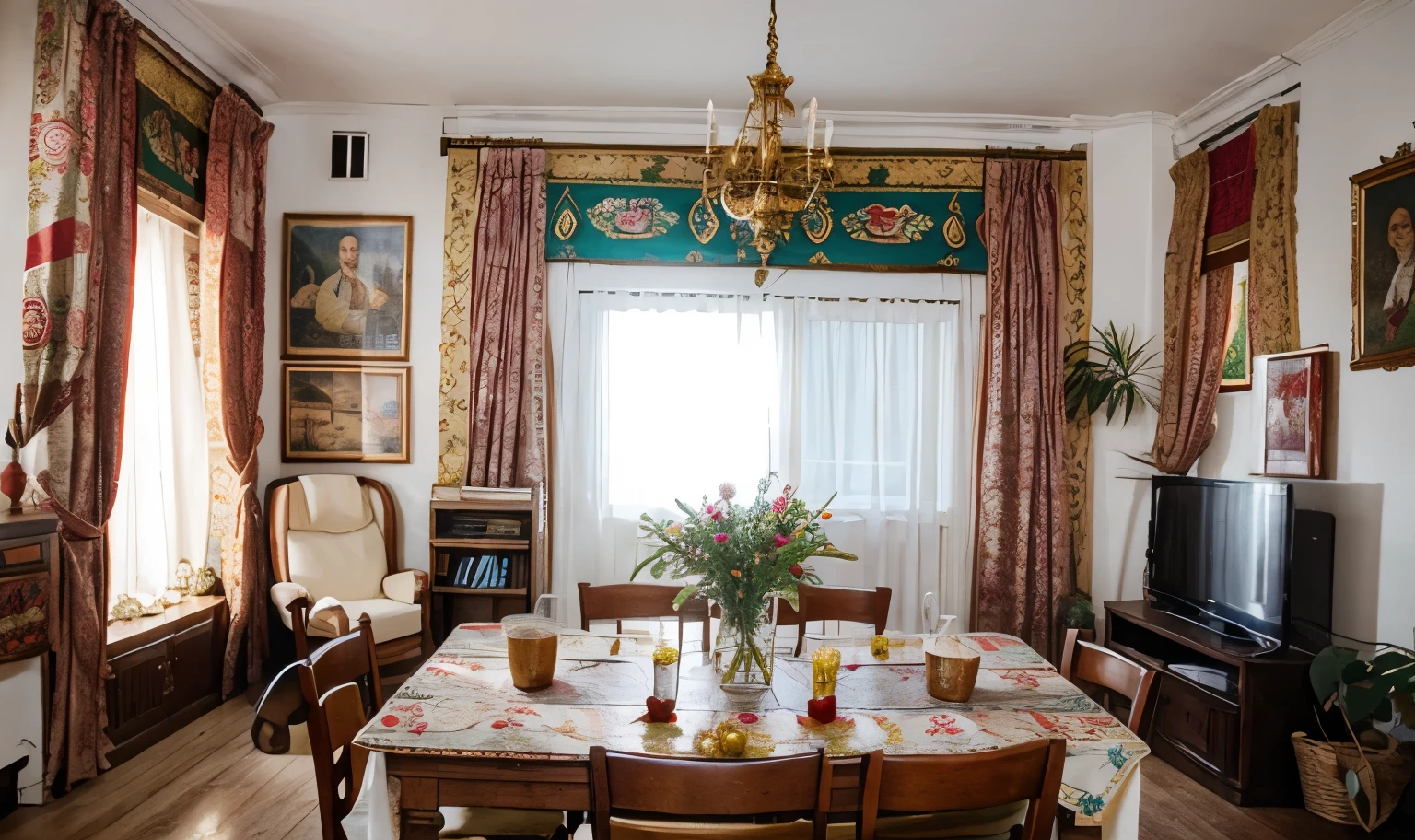 Traditional Ukrainian living room WITH EMBROIDERED ORNAMENT