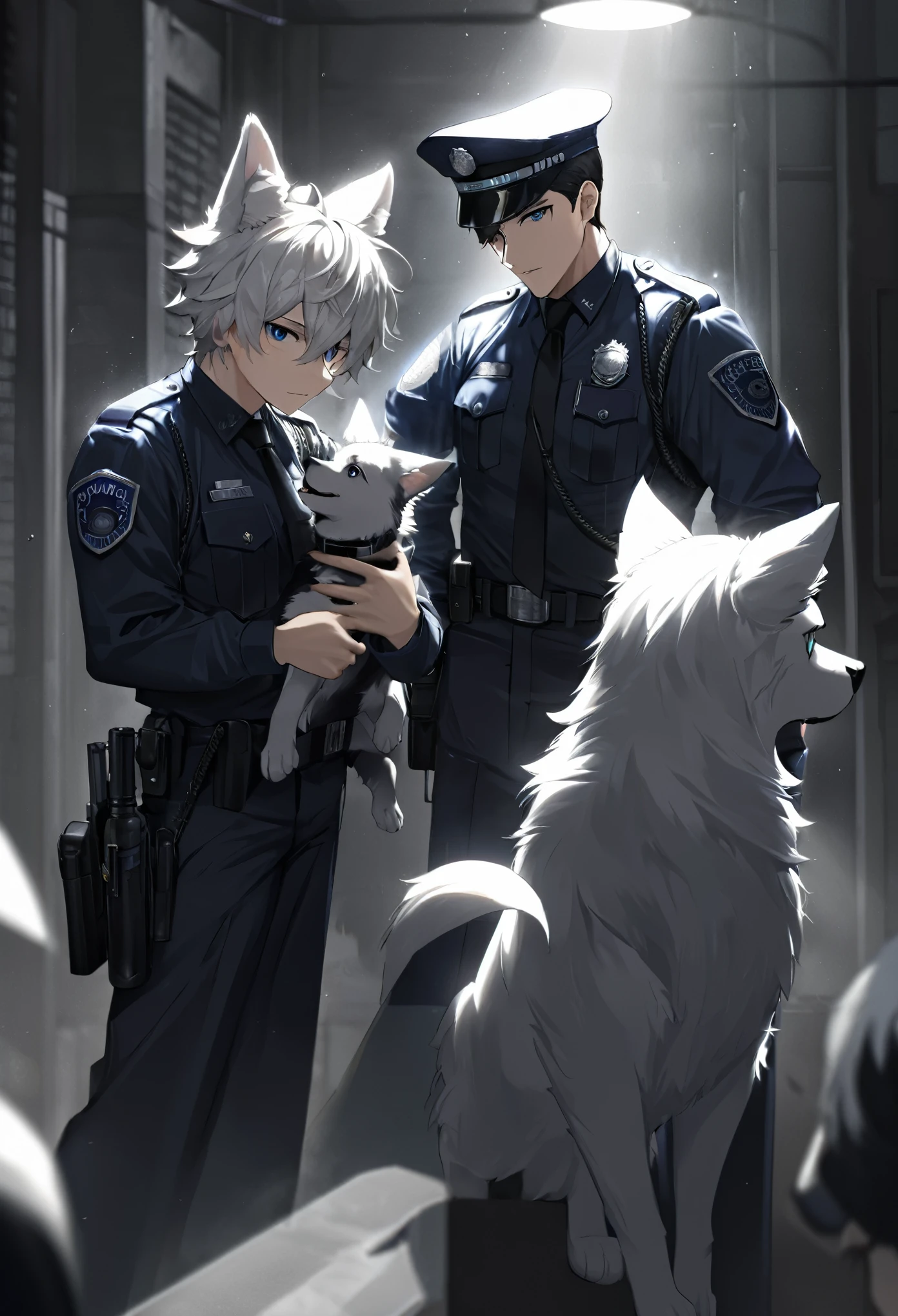 top quality, best quality, highres, masterpiece, super high resolution, detailed background, street, gasping for air(super handsome boys, dog)police officer, swat, police uniform, 6+boys, 6+girls, absurdres(highly detailed beautiful face and eyes)perfect anatomy, good lighting, volumetric lighting, cinematic shadow(kemono, furry anthro),