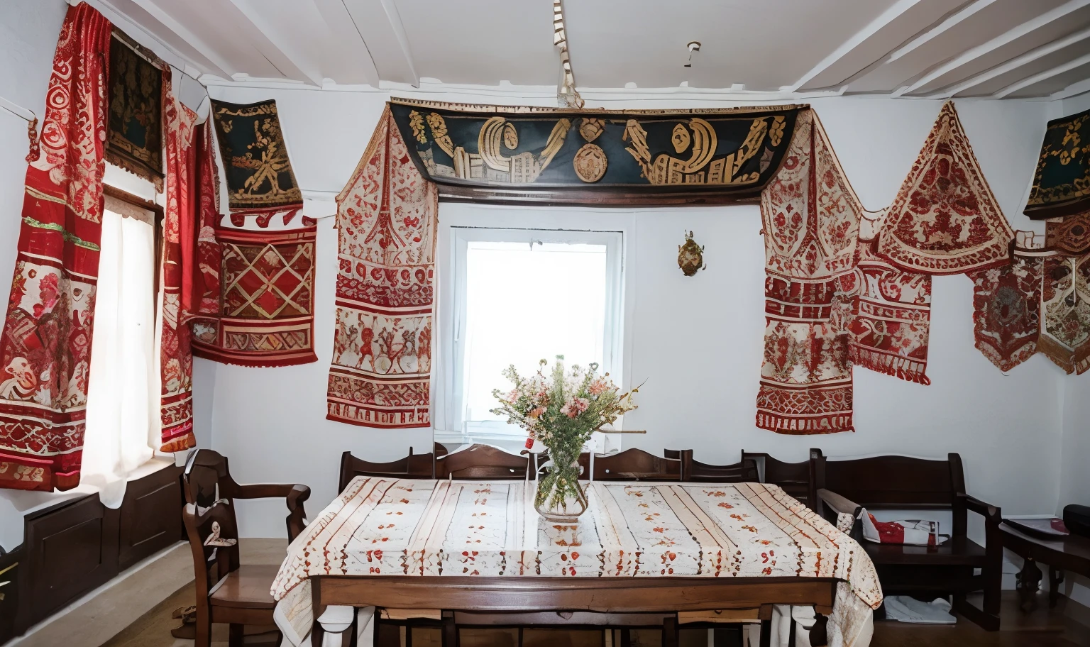 Traditional Ukrainian living room WITH EMBROIDERED ORNAMENT