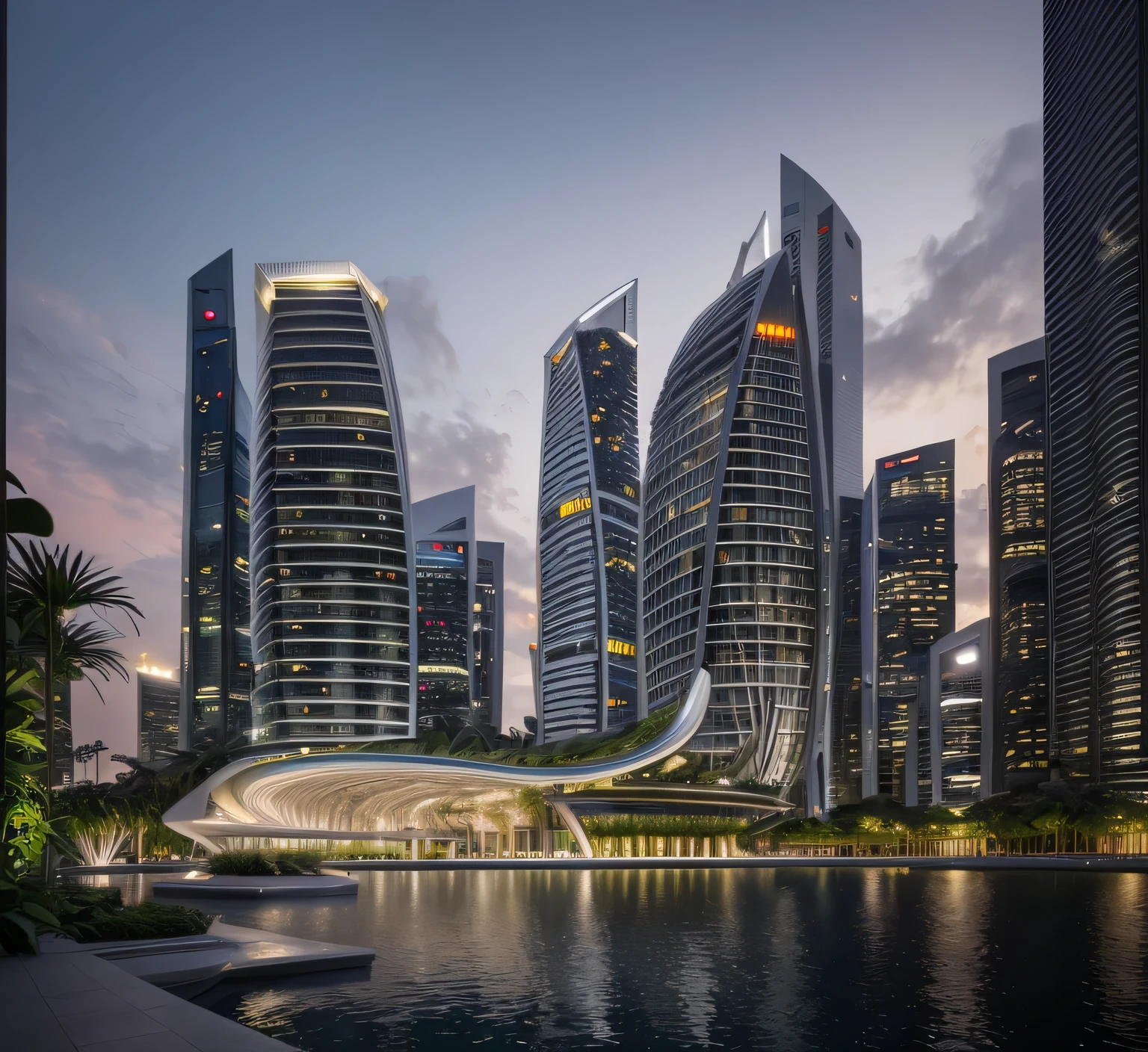 Zaha hadid architecture, Parametric deconstruction tower plants on facade, Singapore, cinematic lighting (best quality,4k,8k,highres,masterpiece:1.2),ultra-detailed,(realistic,photorealistic,photo-realistic:1.37),HDR,UHD,studio lighting,ultra-fine painting,sharp focus,physically-based rendering,extreme detail description,professional,vivid colors,bokeh,portraits,landscape,horror,anime,sci-fi,photography,concept artists,greenery,vertical garden,dynamic composition,organic shapes,steel structure,modern architecture,contemporary design,reflective surfaces,crisp lines,pristine,urban environment,skyline of Singapore,tropical climate,fantasy,otherworldly,transformation,contrast,texture,light and shadow,magical ambiance