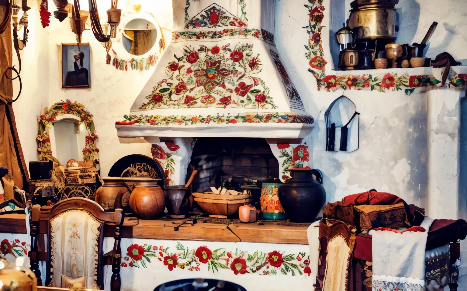 Traditional Ukrainian living room WITH EMBROIDERED ORNAMENT