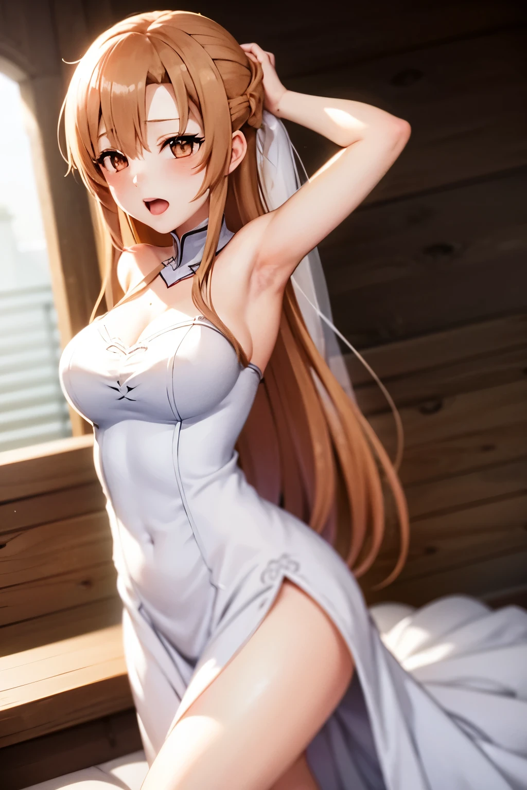 (Wedding dress:1.2),Asuna,Ahegao,shortness of breath,sexy,highest quality,nude,Sex