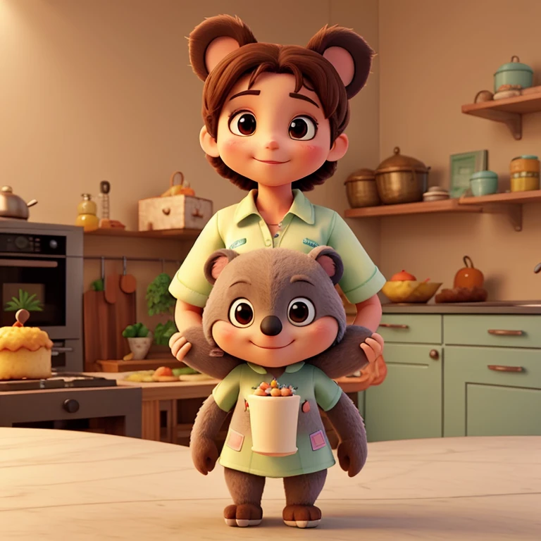 Modeled after a koala animal,The endorsement doll image holding a cake,Picnic outdoors