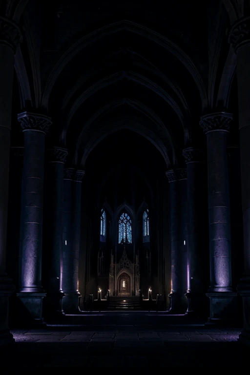The Haunted Castle's Throne room at night time. It is vast and and mystical with the same gothic architecture as the rest of the castle.
