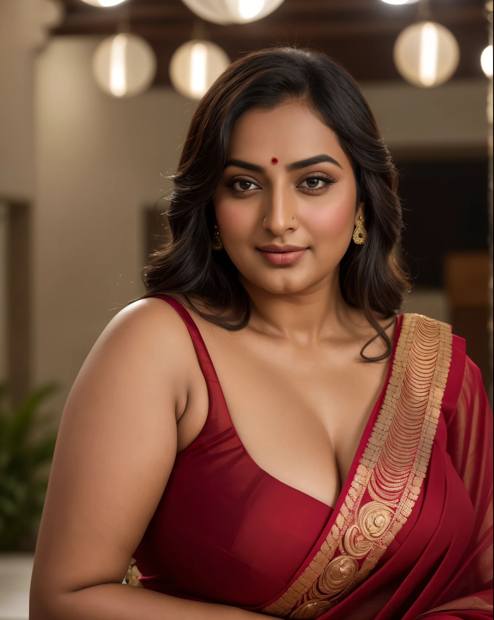 Foto RAW, photorealistic, photography, full body shot, master shot, perfect eyes, goddess like beauty, pierced eyes, perfect thick chubby mallu Desi aunty bhabhi, Wearing a Stanapatta, a chest-band.Saree model, model Photography, Indian saree shoot, Indian traditional wear advertising photography, traditional wear brand shoot, face of Indian actress Sonakshi Sinha, masterpiece, realistic, realism, incredible details, pleasure, photorealism, detailed skin, skin pores, high contrast, photorealistic Artstation 8k HD digital art trend of high definition and detailed realistic skin texture, ultra detail, realistic skin texture, armature, best quality, ultra high definition, (photorealistic:1.4),, high resolution, detail, raw photo, sweat, Re sharp, by Lee Jefferies Nikon D850 Film Stock Photo 4 Kodak Portra 400 Camera F1.6 Lens Rich Color Ultra Real Realistic Realistic Textures Dramatic Lighting Unreal Engine Trending at Art Station Cinestill 800,(pele altamente detalhada: 1.2), 8k UHD, DSLR, soft-lighting, alta qualidade, grain of film, Fujifilm XT3,she didn't like to wear blouse or bra, she is happy to wear only saree, she hates blouse or bra, detailed hairy armpits, hyper realistic skin, skin pores, sweat, veins,