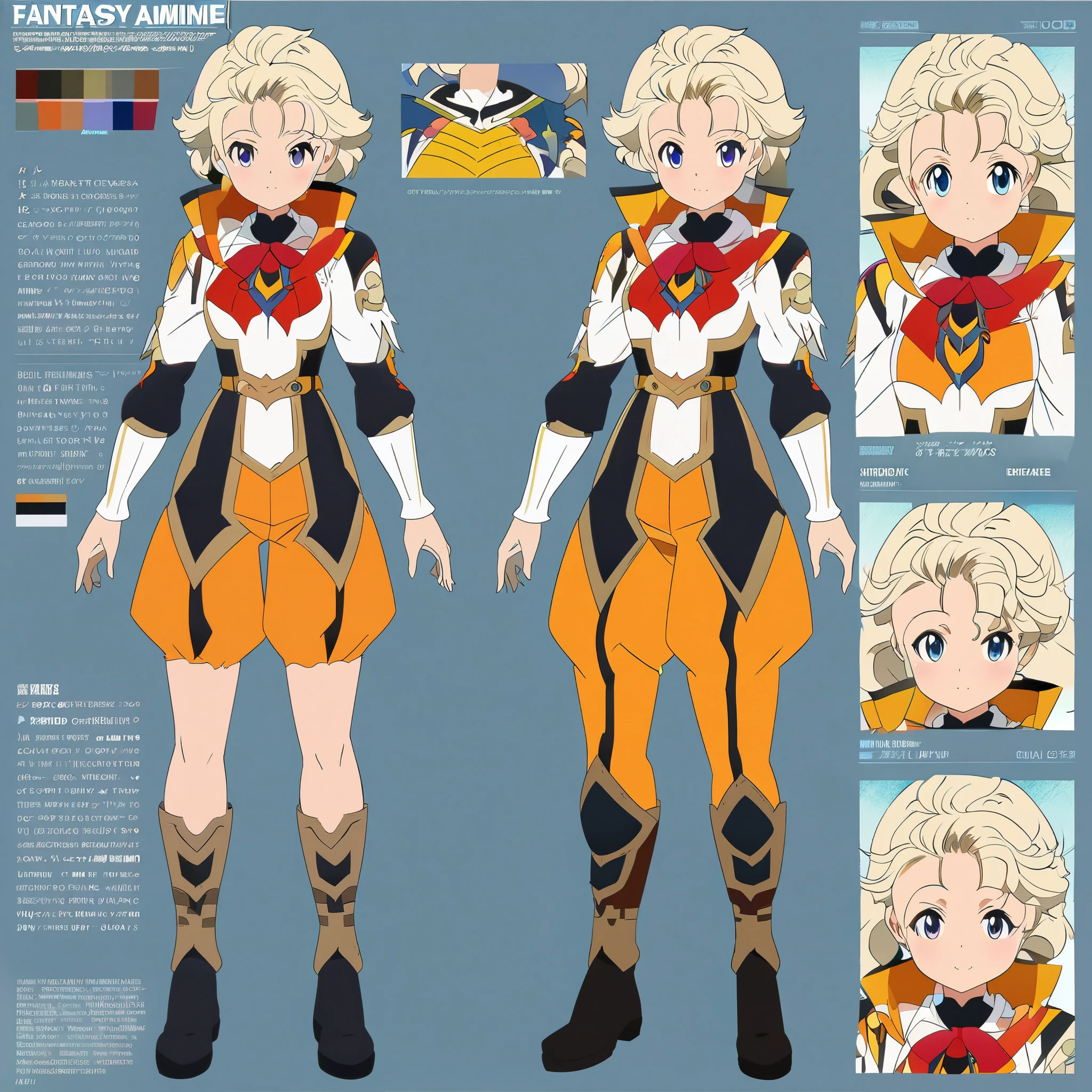 anime - style image of a character with a variety of hair and accessories, anime set style, anime character reference sheet, fantasy uniform, flat anime style, anime full body illustration, full_body!!, complete detailed body, extra detailed body, anime vtuber full body model, soft anime illustration, anime style character, clean detailed anime style,
