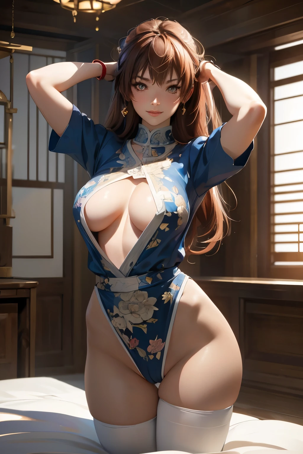 1girl, lounging on a big luxurious bed, (masterpiece), (best quality), Kasumi, blue japanese clothes, ((detailed)), ((best quality)), ((masterpiece)), extremely detailed CG unity 8k wallpaper, 32k, focus sharp, photo of perfecteyes eyes, perfecteyes eyes, Masterpiece, raw, beautiful art, professional artist, 8k, very detailed face, very detailed hair, perfectly drawn body, beautiful face, very detailed eyes, smiling, rosey cheeks, intricate details in eyes, perfect fit body, beautiful body, extremely detailed, intricate details, highly detailed, sharp focus, detailed skin, realistic skin texture, texture, detailed eyes, high resolution, kodak vision color, foto_\(ultra\), post-processing, maximum detail, roughness, real life, ultra realistic, photorealism, photography, absurdres, RAW photo, highest quality, high detail RAW color photo, professional photo, extremely detailed UHD 8k wallpaper unit, best quality, highres, (masterpiece, top quality, high resolution:1.4), photo, cinematic, film grain, sharp, soft natural light, magic photography, super detailed, anatomically correct, perfect anatomy, cameltoe.