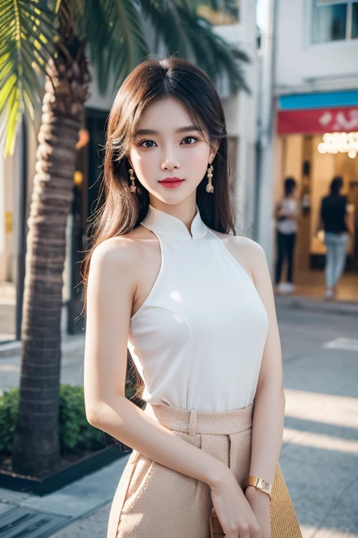 Beautiful girl: Asia, siêu dễ thương;
age: from 18-20 years old;
hair: không có hair, skinhead, bald like a monk;
skin bath: milk white, rosy and flawless;
eye: jet black, almond shaped, cold type, youthful, trong trẻo, siêu detail, elegant, charming, trang điểm high solution, true, bắt eye;
mí eye: delicate, Perfect Beauty;
eyebrow: cong, dear, high solution;
face: beautiful, pure, like a fairy, light makeup, lovely, Perfect balance, đẹp đến từng detail;
nose: xinh, lovely, cao;
cheekbone: prominent;
lip: charming, light red lipstick, son bóng lovely;
răng: Beaming smile, Lily-white;
mechanical: full of youth, Fits tight with pants;
accessory: Cord, earring, bracelet;
Fashion style: high-class, Modern 2024, luxurious;
Image quality: non-NSFW, (((8K CG HD))), high solution, Super nice graphics, professional, detail, colourful, super cool, advanced techniques, RAW true;
light:color complexity, black gold rays;
sunlight: exploit, illuminate the girl's body;
background font: random, beautiful;
(((Girl standing on shopping street))), the girl smiled brightly;
Colorful street art, The photo is visually appealing;