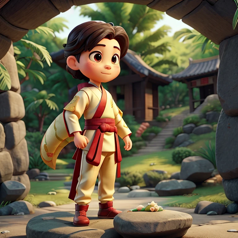 Snake shaped，Holding Zongzi，Wearing Hanfu and eating rice dumplings while standing on the rock wall