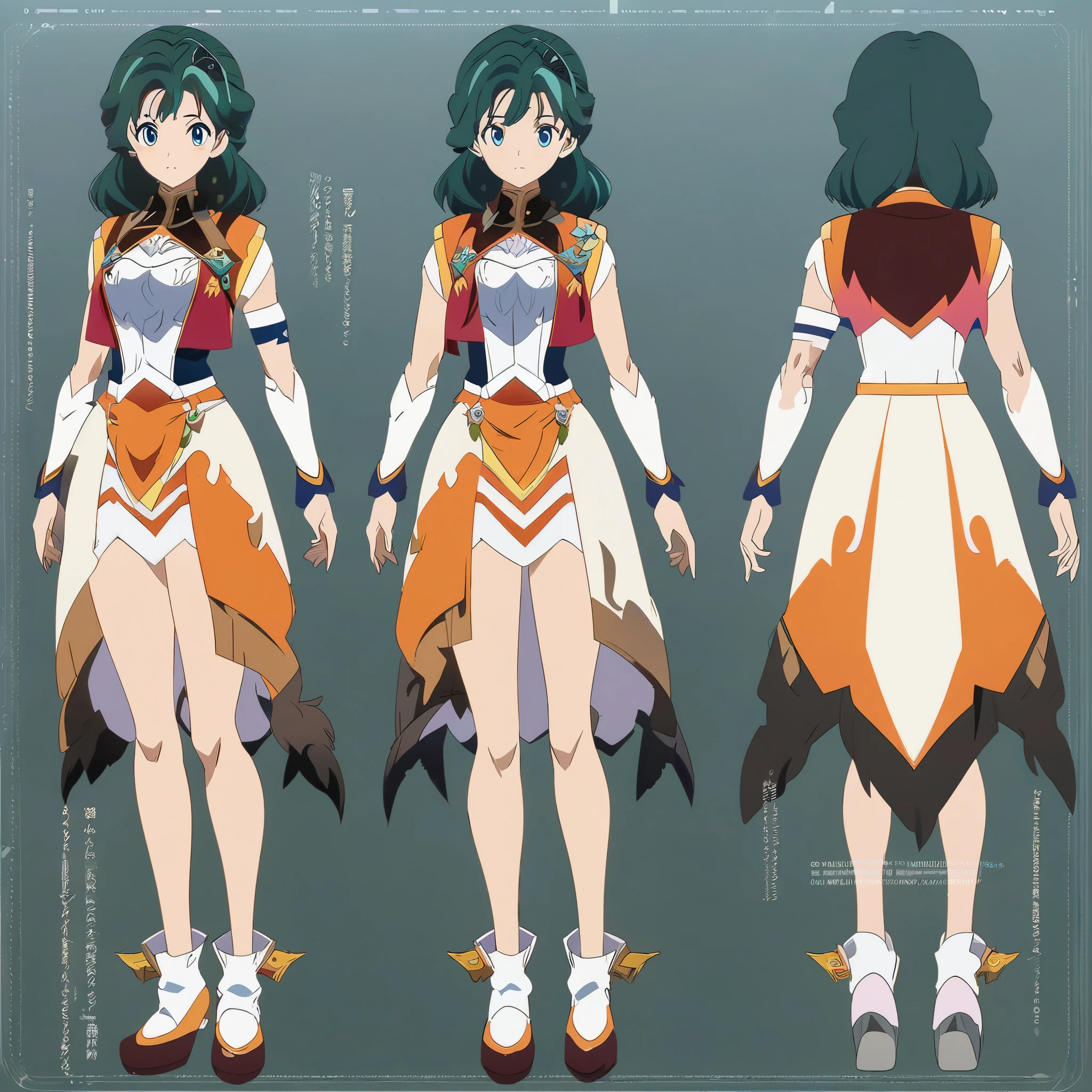 anime - style image of a character with a variety of hair and accessories, anime set style, anime character reference sheet, fantasy uniform, flat anime style, anime full body illustration, full_body!!, complete detailed body, extra detailed body, anime vtuber full body model, soft anime illustration, anime style character, clean detailed anime style,