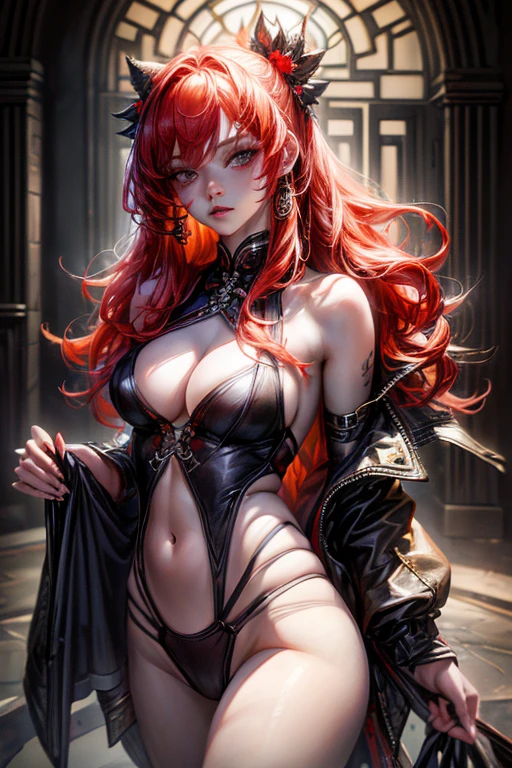 Portrait of a beautiful 18 year old girl, redhead, gorgeous Chinese, Cotton panties, At the entrance, (dark personal account, Dark and gloomy light: 1.2), upper body portrait、masterpiece, 最High quality, High quality, a high resolution,