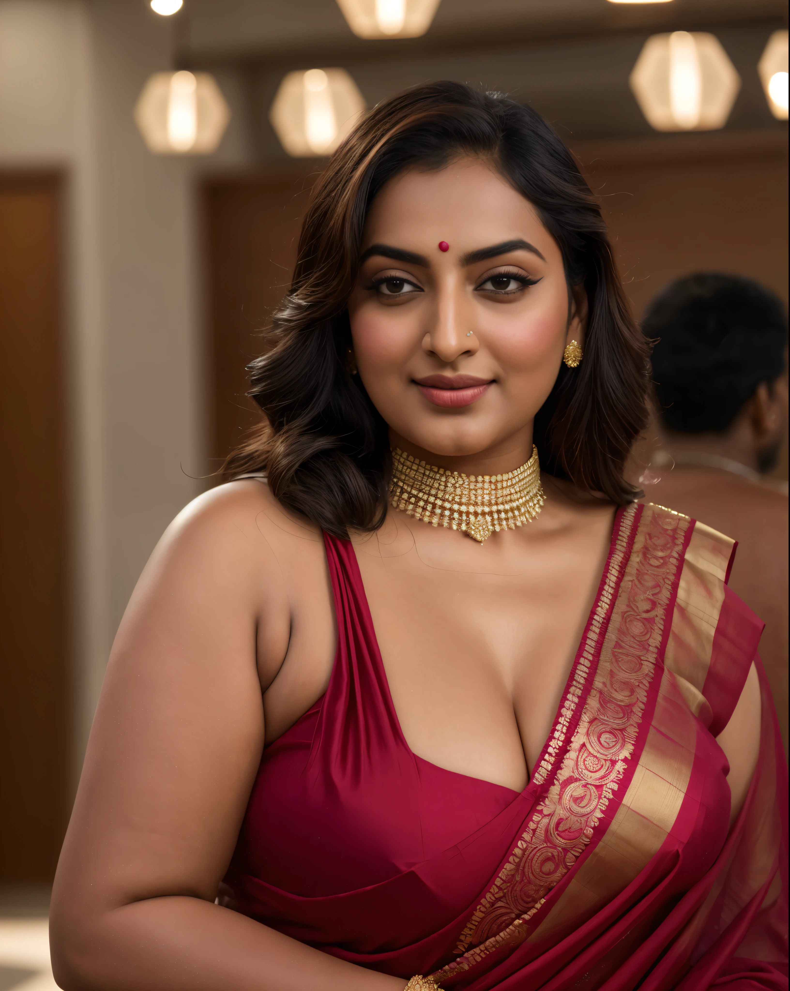 Foto RAW, photorealistic, photography, full body shot, master shot, perfect eyes, goddess like beauty, pierced eyes, perfect thick chubby mallu Desi aunty bhabhi, Wearing a Stanapatta, a chest-band.Saree model, model Photography, Indian saree shoot, Indian traditional wear advertising photography, traditional wear brand shoot, face of Indian actress Sonakshi Sinha, masterpiece, realistic, realism, incredible details, pleasure, photorealism, detailed skin, skin pores, high contrast, photorealistic Artstation 8k HD digital art trend of high definition and detailed realistic skin texture, ultra detail, realistic skin texture, armature, best quality, ultra high definition, (photorealistic:1.4),, high resolution, detail, raw photo, sweat, Re sharp, by Lee Jefferies Nikon D850 Film Stock Photo 4 Kodak Portra 400 Camera F1.6 Lens Rich Color Ultra Real Realistic Realistic Textures Dramatic Lighting Unreal Engine Trending at Art Station Cinestill 800,(pele altamente detalhada: 1.2), 8k UHD, DSLR, soft-lighting, alta qualidade, grain of film, Fujifilm XT3,she didn't like to wear blouse or bra, she is happy to wear only saree, she hates blouse or bra, detailed hairy armpits, hyper realistic skin, skin pores, sweat, veins,