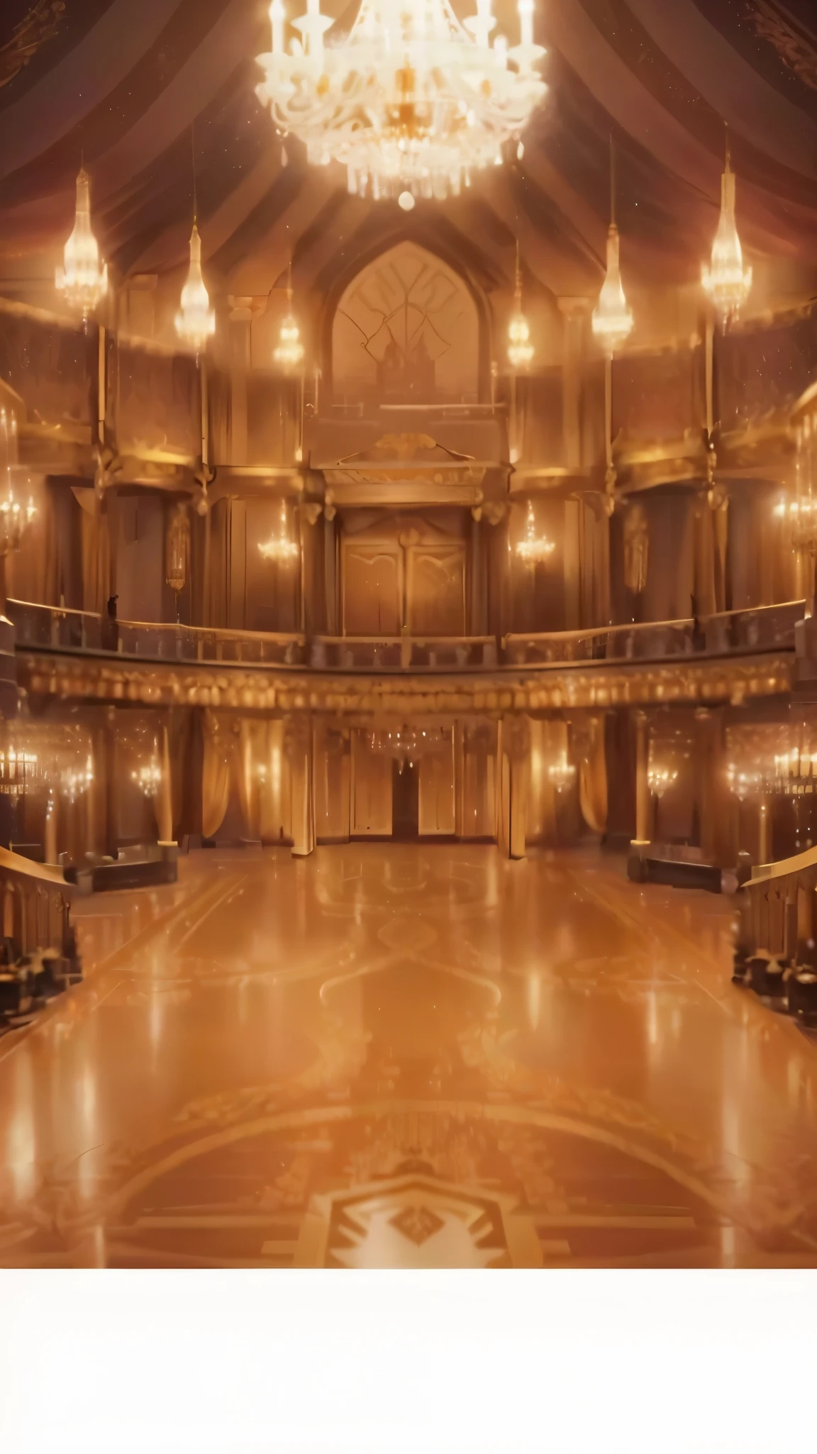 There is a big room,Banquet hall background with a chandelier inside, golden banquet hall background, Majestic and ornate hall, Ballroom Background, Stunning mysterious background, In a gorgeous room, Castle hall,Cartoon scene,Detailed textures and lighting, highly realistic concept art, Created by senior environment artists