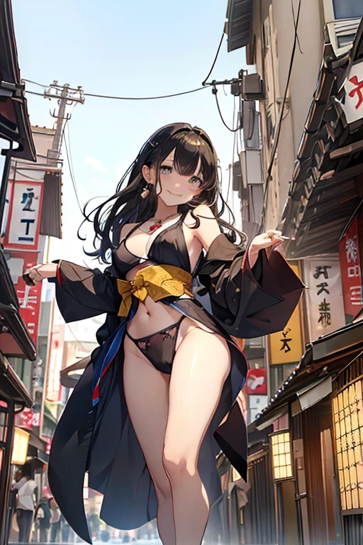 (from below:1.4),(from side:0.9), ((Face)), (Close-Up:0.4), (RAW photo:1.2), delicate and beautiful, wonderful, Fine detail, official art, huge file size, Ultra-detailed, very detailed girl, very detailed eyes and face, Bright on the face、Photorealistic perfect body、Ultra-high image quality、Ultra-high realistic image quality,(with sparkling eyes and a contagious smile),(her thin pubic hair:1.4),(Japan Gal:1.3)、(Teenage face:0.8)、(cute black see-through nightgown)、(twin)、(small-breasted:1.2)、(cleavage of the breast:1.0)、(Gravure Pose:1.4)、(Cowboy Shot、Thigh up:1.0)、Waist slender、(bangss)、(platina bronde hair color:1.1)、(voluminous curly hair:0.3)、(long hair:1.2)、(good lighting)、A smile、Gal Style Makeup、Gal style earrings、Gal style bracelet、(Gal style long necklace)、shopping street,happy smile, smiling,((Very happy smile))、Show shoulders、Complex patterns and transparent materials、Artistic depiction of seductive women, Emphasizes her charming silhouette,