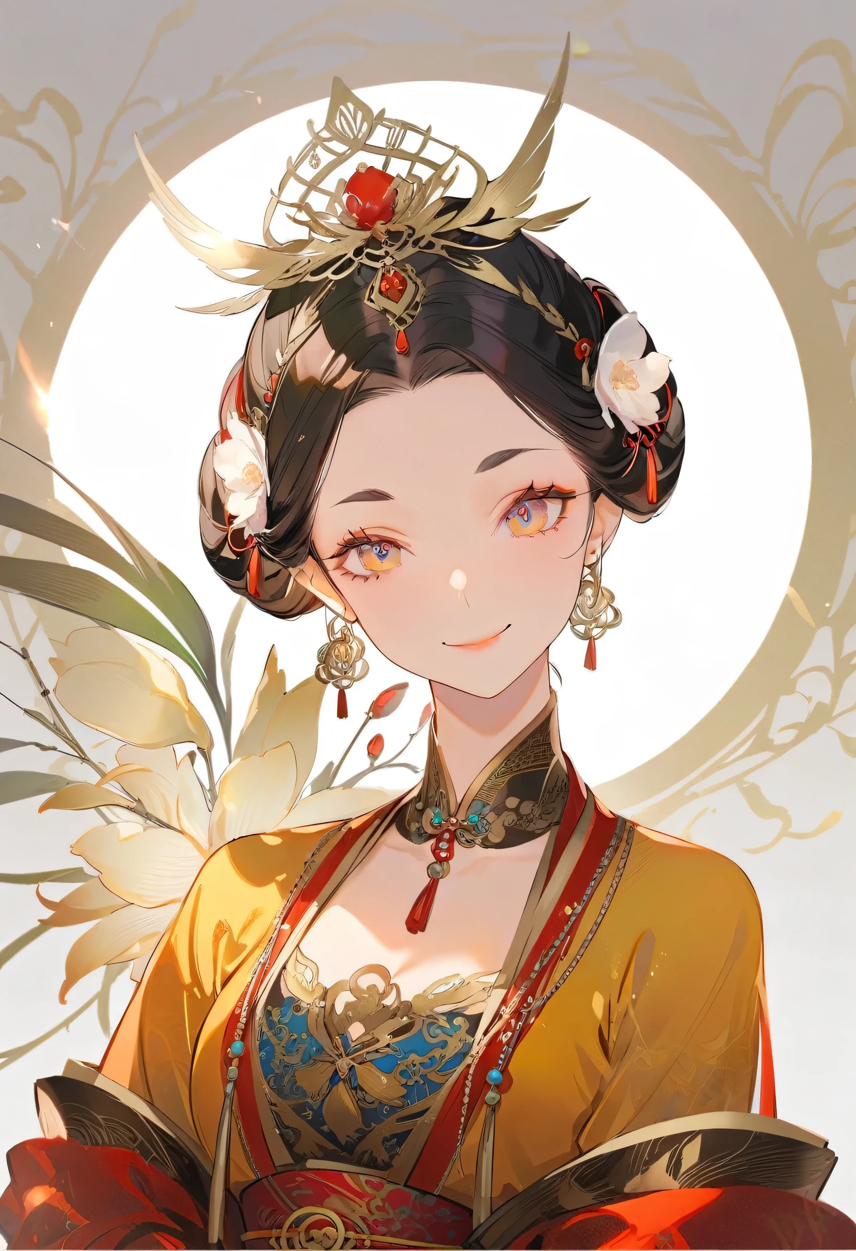 Luxurious,Royal Concubine,Royal Concubine Clothing,Drunk,Slender eyebrows, Tight skin, Delicate pores, Sunlight, Clear outline, Soft Light, Natural Beauty, Express affection, Clear eyes, Gentle smile, Smooth hair, Natural beauty, Elegant Posture, Noble temperament, Soft light filter, Highlight facial features, Dense lashes, Warm tones, Delicate photo effects, Charming smile, Confident demeanor, Elegant portrait, Glamorous,Phoenix headdress