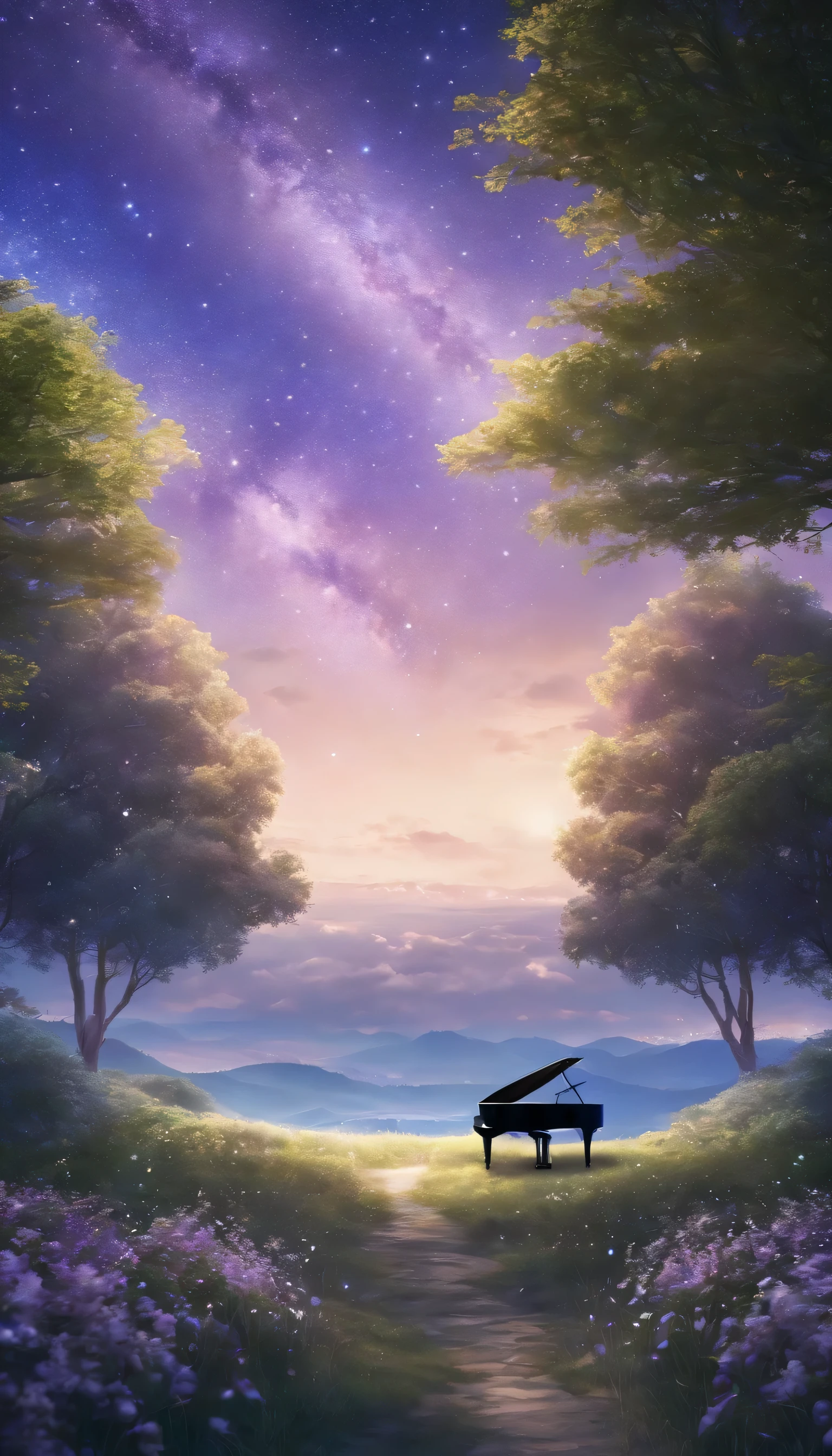 Vast Sky,Starry sky,by shinkai makoto,Grand piano,Pull the camera,Look at the sky,constellation,Violet Evergarden