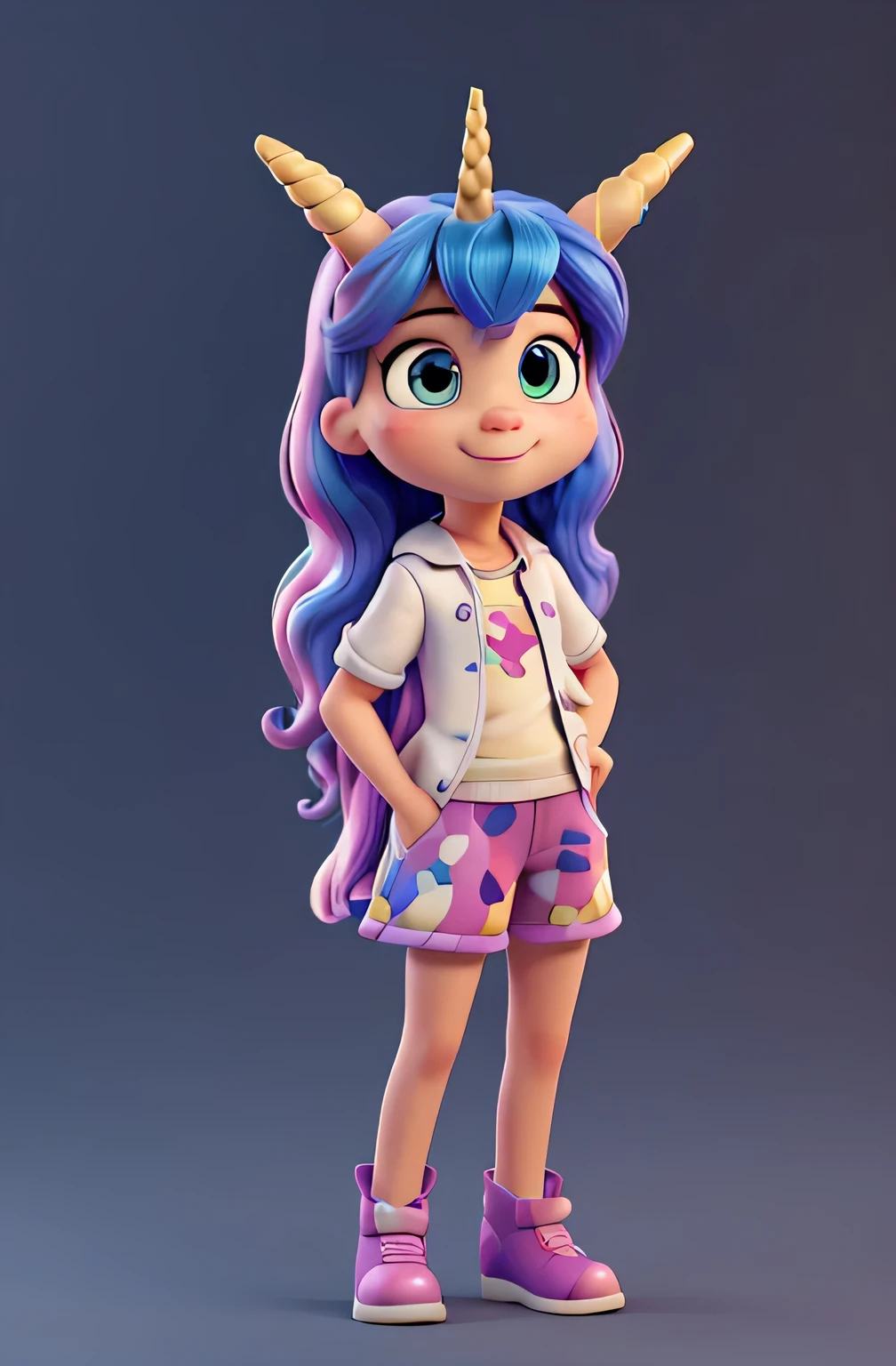 cartoon unicorn with blue hair and a black horn, (((painter's outfit, artist))) unicorn, white unicorn, unicorn from the tusk movie, blue unicorn, a unicorn, 3 d cavalo pet shop, unicorns, unicorn horn, bonitinho digital art, bonitinho 3 d render, bonitinho cartoon character, Chibi, bonitinho character, personagem toonix, anthropomorphic mare, my little Pony, bonitinho (((movimento)))