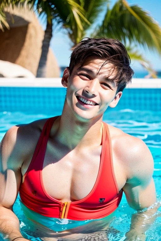 male Age 25 Lifesaver swimwear smiling