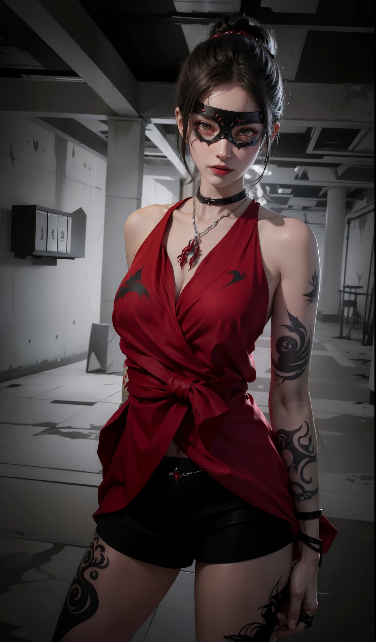 NSFW style,Delicate gloss,Box full of swords images,wing, Succubus Theme,Fallen Angel,Excellent,scary,Secret Terror,Tentacles,With eyes,Uncanny Valley Effect,Beast Blood Moon,skeleton,vampire,Hellfire,Demon Angel,Silver Jewelry,eyes like sapphires,Milky Way Eye,Wearing a red eye mask,There are tattoos on the arms,Tattoo designs on leg