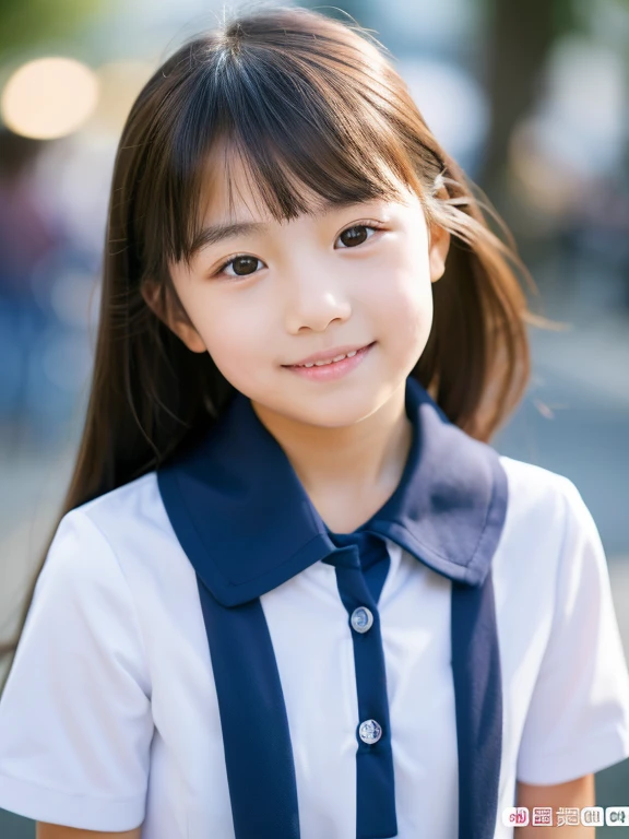 Lens 135mm f1.8, (highest quality),(RAW photo), (table top:1.1), (Beautiful  Japanese girl), cute face, (deeply carved face:0.7), (freckles:0.6), dappled sunlight, dramatic lighting, (japanese school uniform), (inside the school), shy, ponytail, (Close-up shots of:1.2), (smile),, (sparkling eyes)、(sunlight),