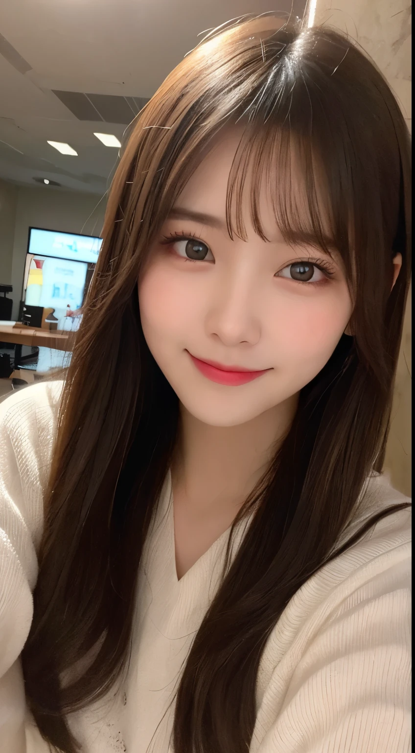 Tabletop, highest quality, shape, Very detailed, finely, High resolution, 8k wallpaper, 完璧なダイナミックな構shape, Beautiful and exquisite,ランダムなcute髪,,Natural color lip, Bold sexy pose,smile、20-year-old girl、cute、Looking into the camera,Always blur the background,Perfect and beautiful face,Slim face and figure,Big eyes、Putting on gal makeup,Small face,Shooting from below、smile,Blurred Background,Elegant feminine face、Cyberpunk Fashion、smile