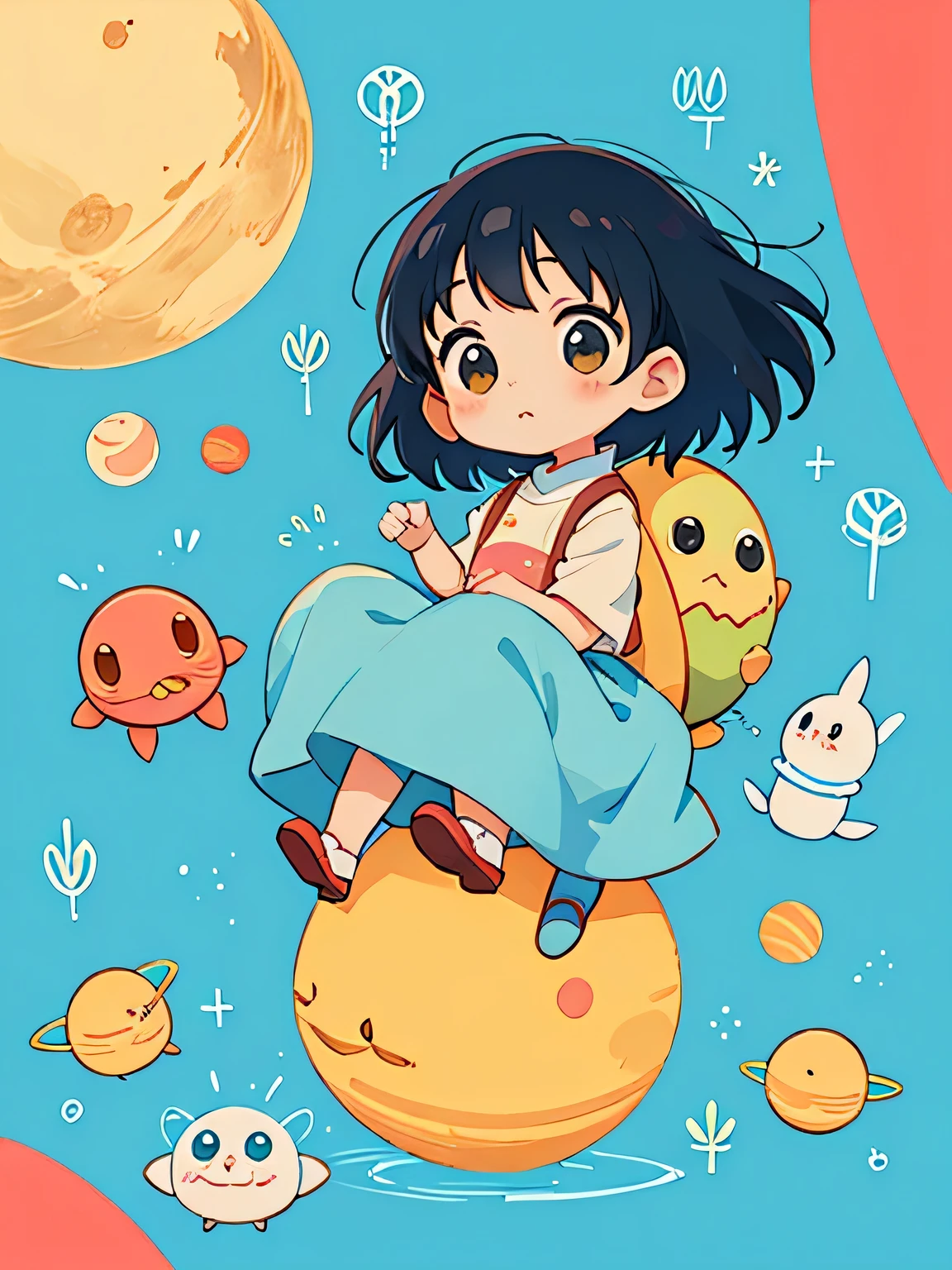hayao miyazaki style, Kawaii Design, The most beautiful girl of all time、Chibi, Cute Alien、Mars exploration、