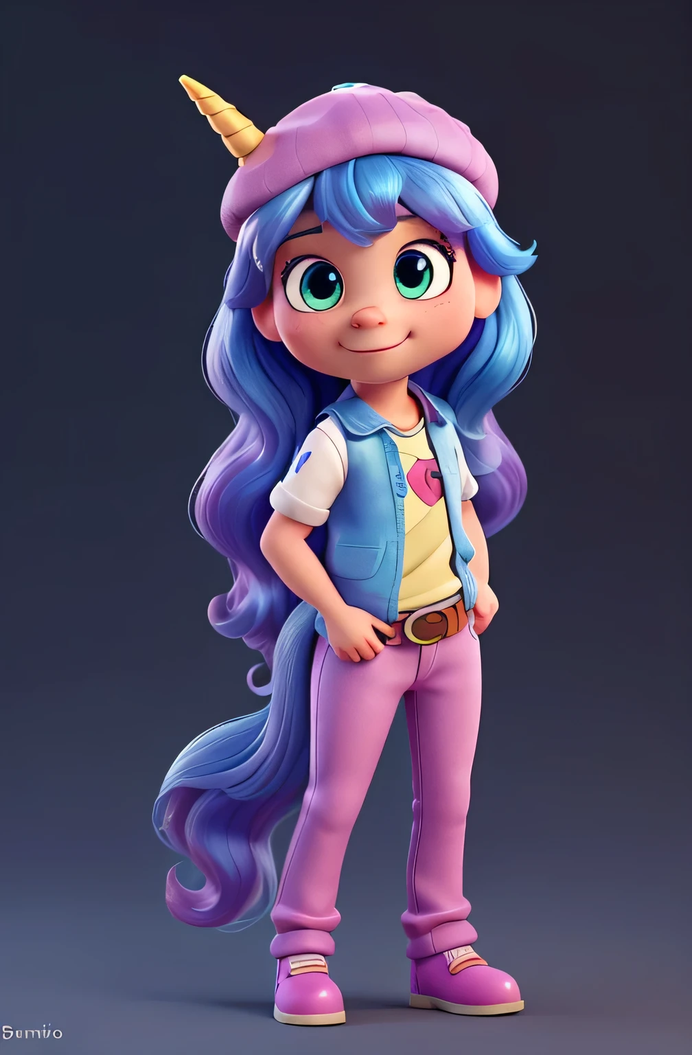 cartoon unicorn with blue hair and a black horn, (((French beret))) unicorn, white unicorn, unicorn from the tusk movie, blue unicorn, a unicorn, 3 d cavalo pet shop, unicorns, unicorn horn, bonitinho digital art, bonitinho 3 d render, bonitinho cartoon character, Chibi, bonitinho character, personagem toonix, anthropomorphic mare, my little Pony, bonitinho (((movimento)))