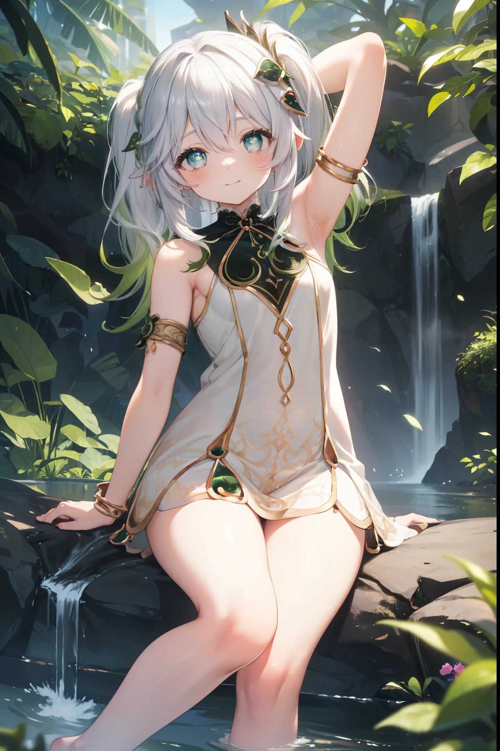 Naheedah、blush,smile、Primary school students、The back is very small、Lolita、Small breasts、Show me your armpits、exterior: 14 years old、Shoulder Bare、The clavicle is visible、Sexy thighs、Beautiful feet、Usual hairstyle、highest quality, High resolution, unity 8k wallpaper, (shape:0.8), (Beautiful and beautiful eyes:1.6), Highly detailed face, Perfect lighting, Extremely detailed CG, (Perfect hands, Perfect Anatomy),