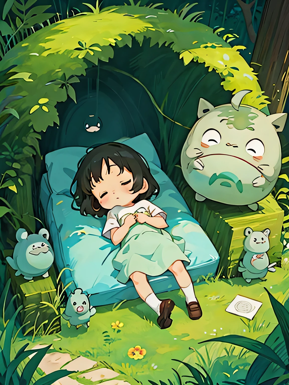 hayao Miyazaki、Kawaii Design, most beautiful girl ever、Chibi, afternoon nap、Totoro Forest