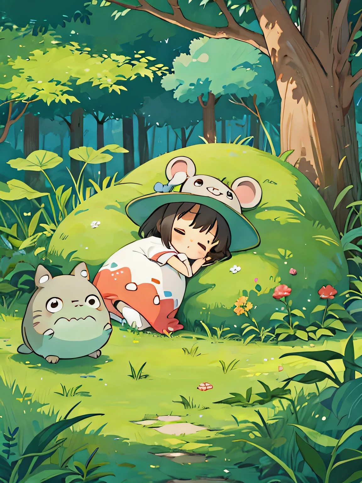 hayao Miyazaki、Kawaii Design, most beautiful girl ever、Chibi, afternoon nap、Totoro Forest