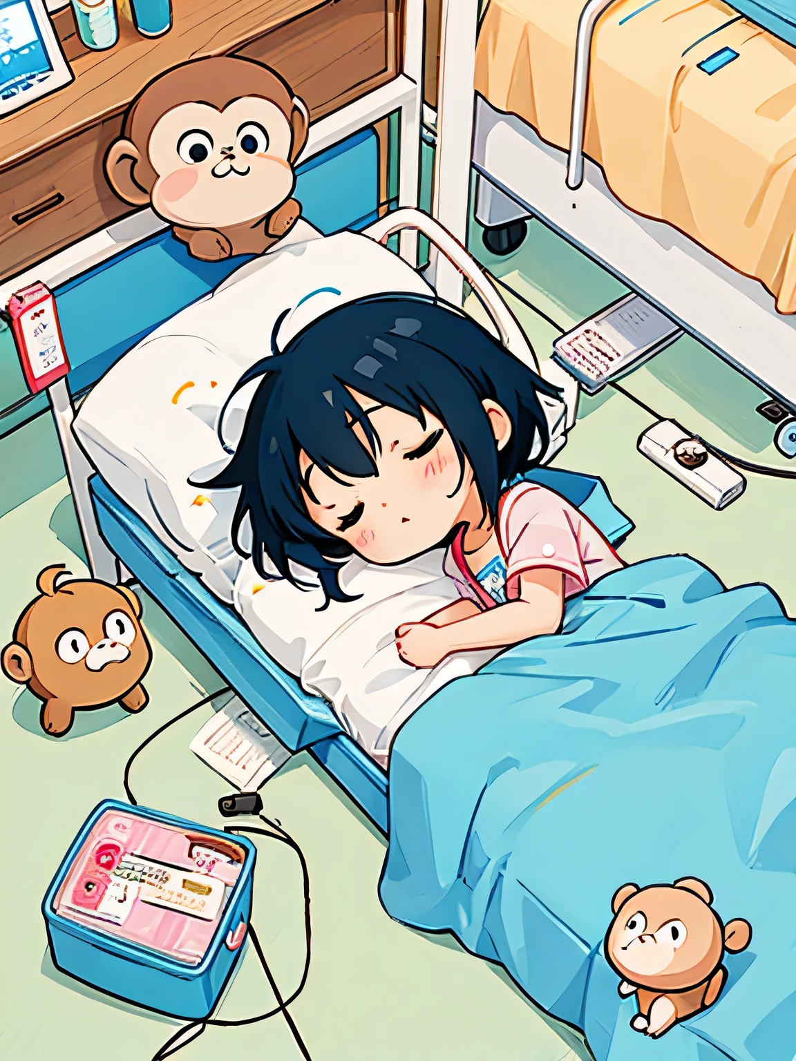 hayao Miyazaki、Kawaii Design, most beautiful girl ever、Chibi, afternoon nap、monkey, hospital bed