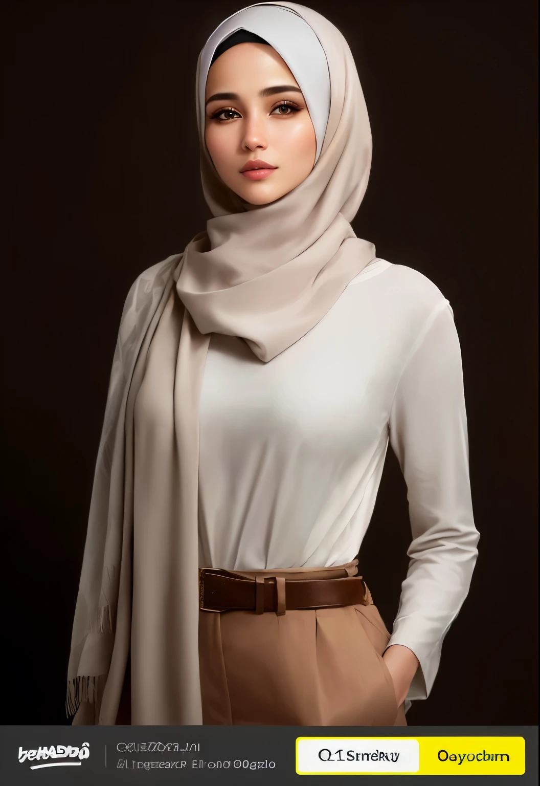 a close up of a woman wearing a scarf and a belt, white hijab, 7 0 mm portrait, 60mm portrait, taupe, inspired by Shaddy Safadi, hijab, professional portrait, mid shot portrait, high quality portrait, shawl, medium portrait top light, inspired by Nazmi Ziya Güran, zenra taliyah, promotional portrait