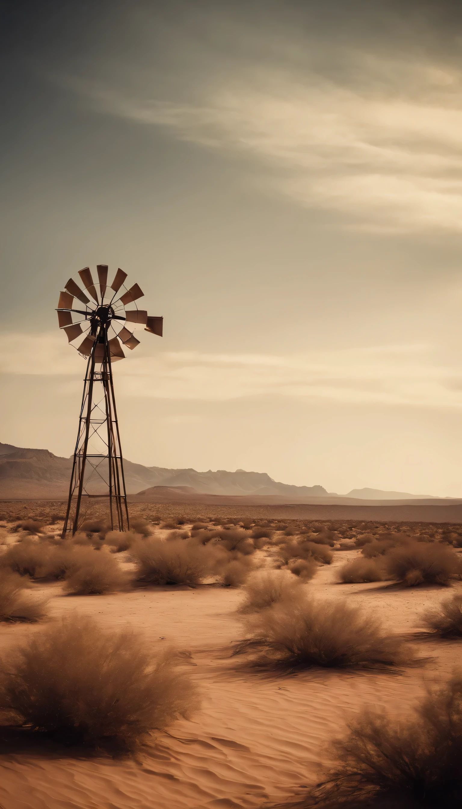 Desert landscape, post atomic 1950 style, fallout, low pont of view