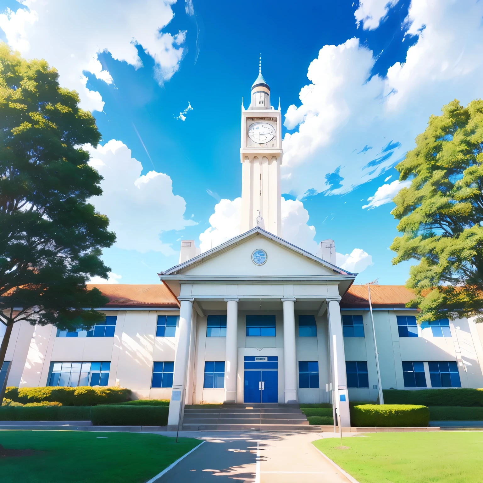 School,Students after school,Anime,Blue sky and white clouds