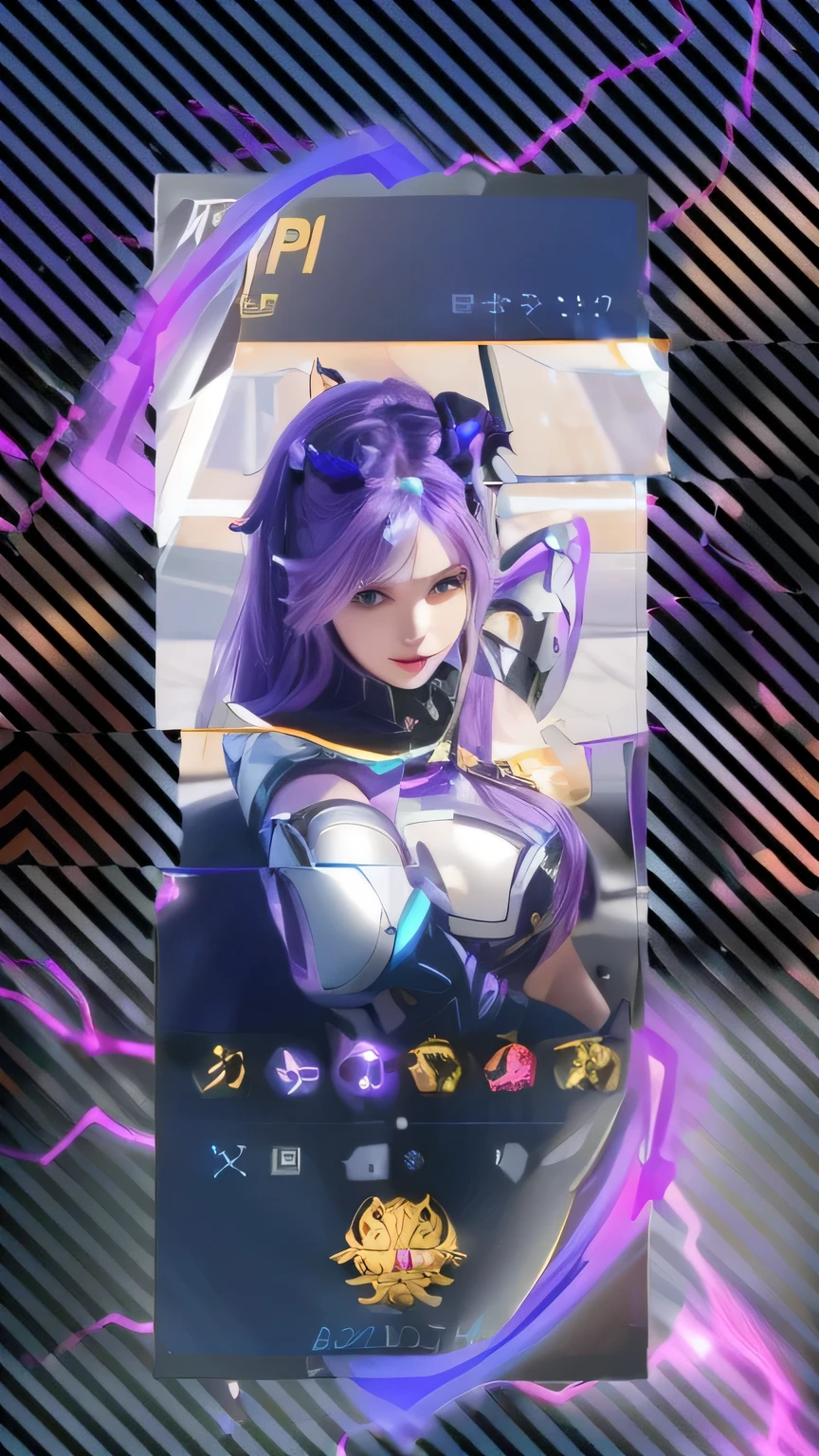 a close up of a person with purple hair and a purple and black background, portrait knights of zodiac girl, seraphine ahri kda, kda, violet battlefield theme, 8k artgerm bokeh, ig model | artgerm, style artgerm, sharp silver armor fuchsia skin, android mystic, artgerm style
