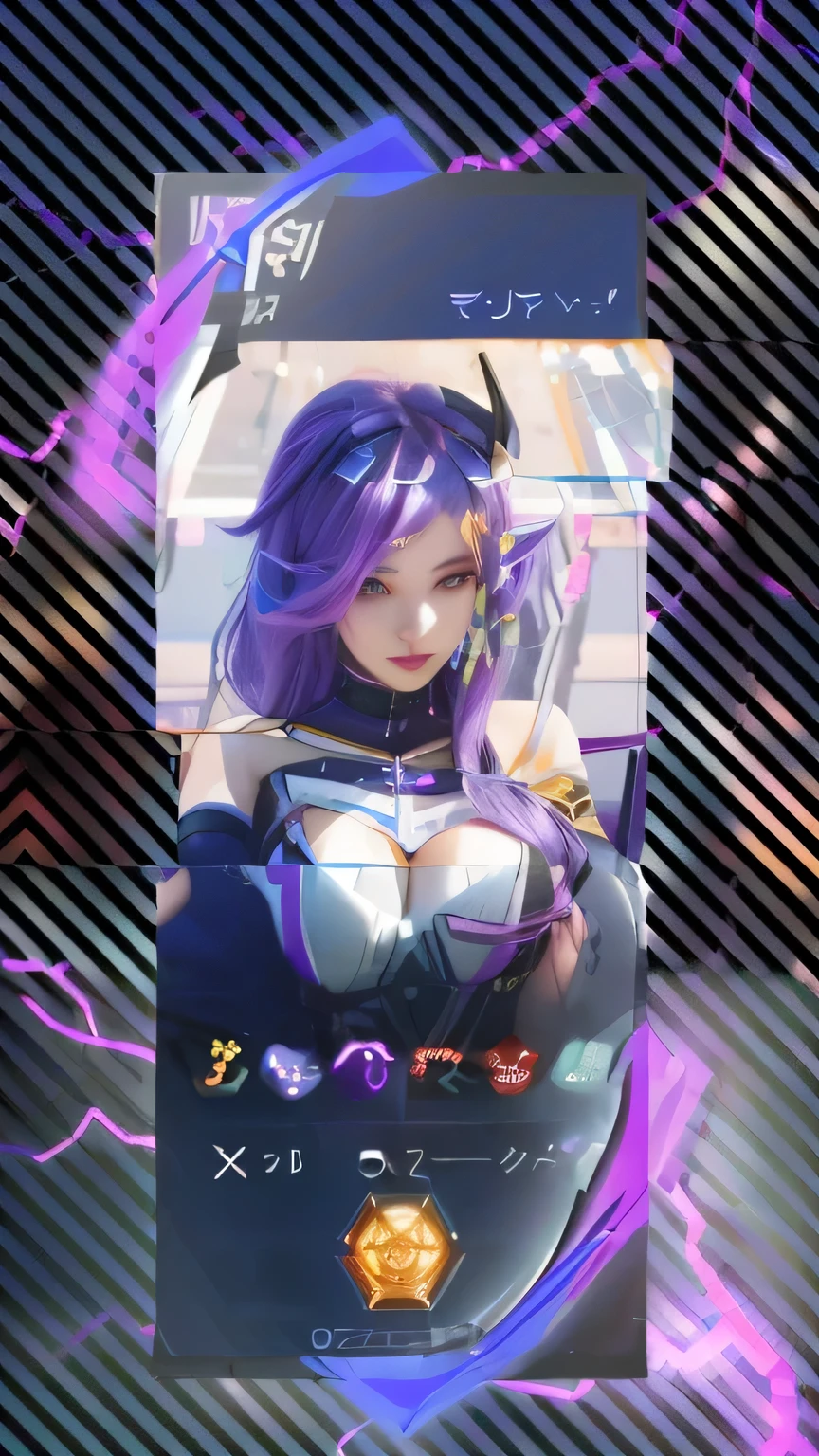 a close up of a person with purple hair and a purple and black background, portrait knights of zodiac girl, seraphine ahri kda, kda, violet battlefield theme, 8k artgerm bokeh, ig model | artgerm, style artgerm, sharp silver armor fuchsia skin, android mystic, artgerm style