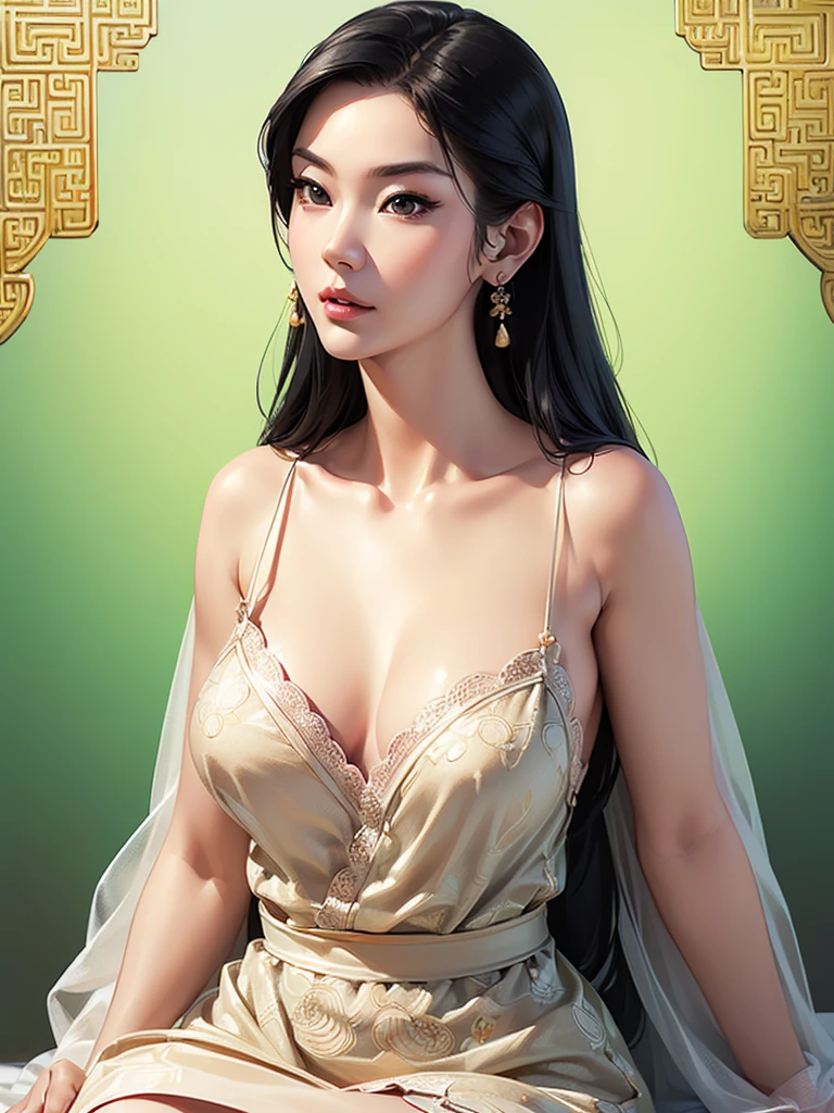 (best quality,ultra-detailed,realistic:1.37),(Korean:1.1)(beautiful detailed dress,adult,woman,detailed description),(beautiful detailed woman,beautiful Chinese background,exposed collarbone),(black eyes,natural eyes,realistic facial features,beautiful leg line),(sexy,full body photo,realistic body proportions,accurate eye ratio),(frontal photo,realistic and slender face), granma