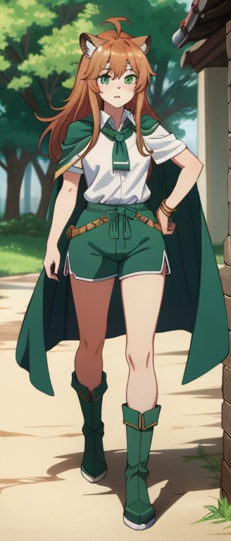 highest quality, Tabletop, 超A high resolution, Ryu Lion, Green shorts, Green Boots, White shirt, Green Cape