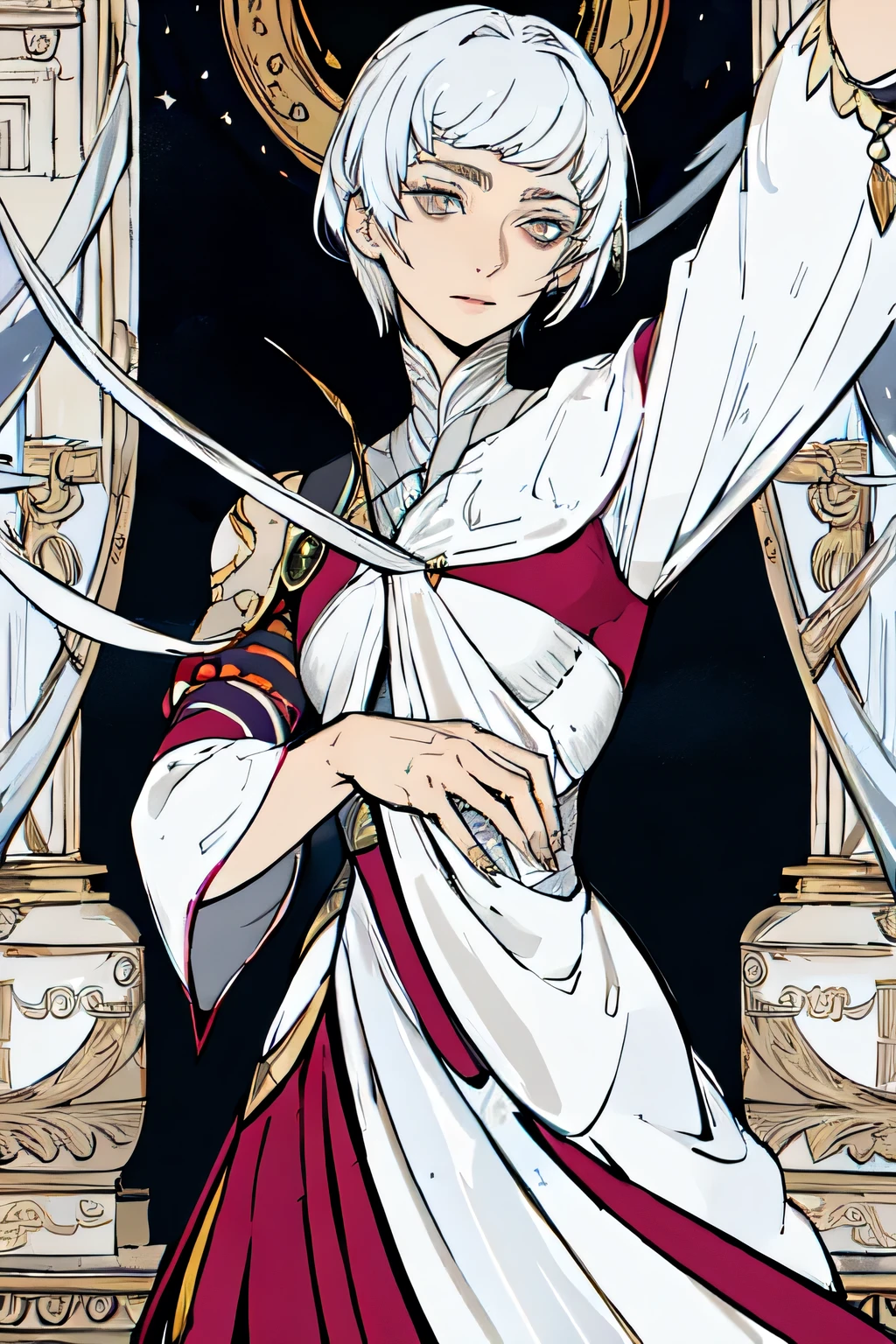 masterpiece, highest quality, 1 person,, Silver Hair, Taunt