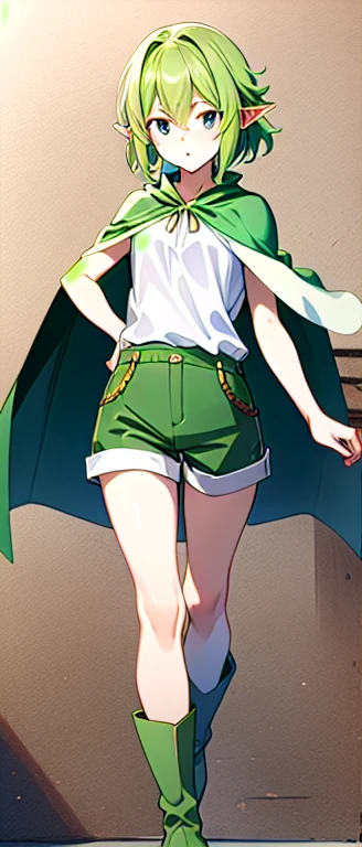 highest quality, Tabletop, 超A high resolution, Ryu Lion, Green shorts, Green Boots, White shirt, Green Cape