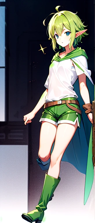 highest quality, Tabletop, 超A high resolution, Ryu Lion, Green shorts, Green Boots, White shirt, Green Cape