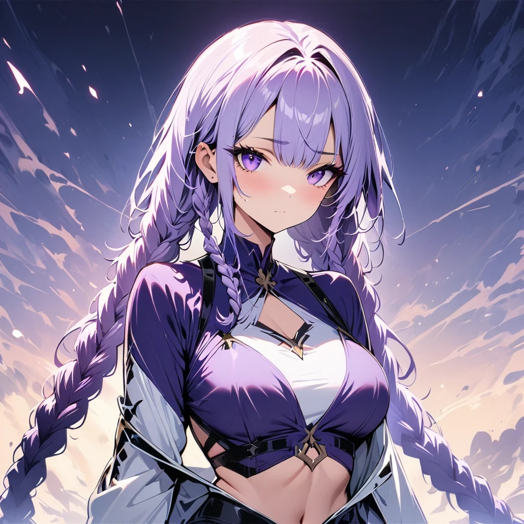 (masterpiece, best quality:1.2), Watching_exist_Viewer，beautiful girl，beautiful eyes，Exquisite facial feexistures，Pretty Face，Two very long braids，Purple and White Ombre Braids，Bangs，whole body，Sexy，Short skirt