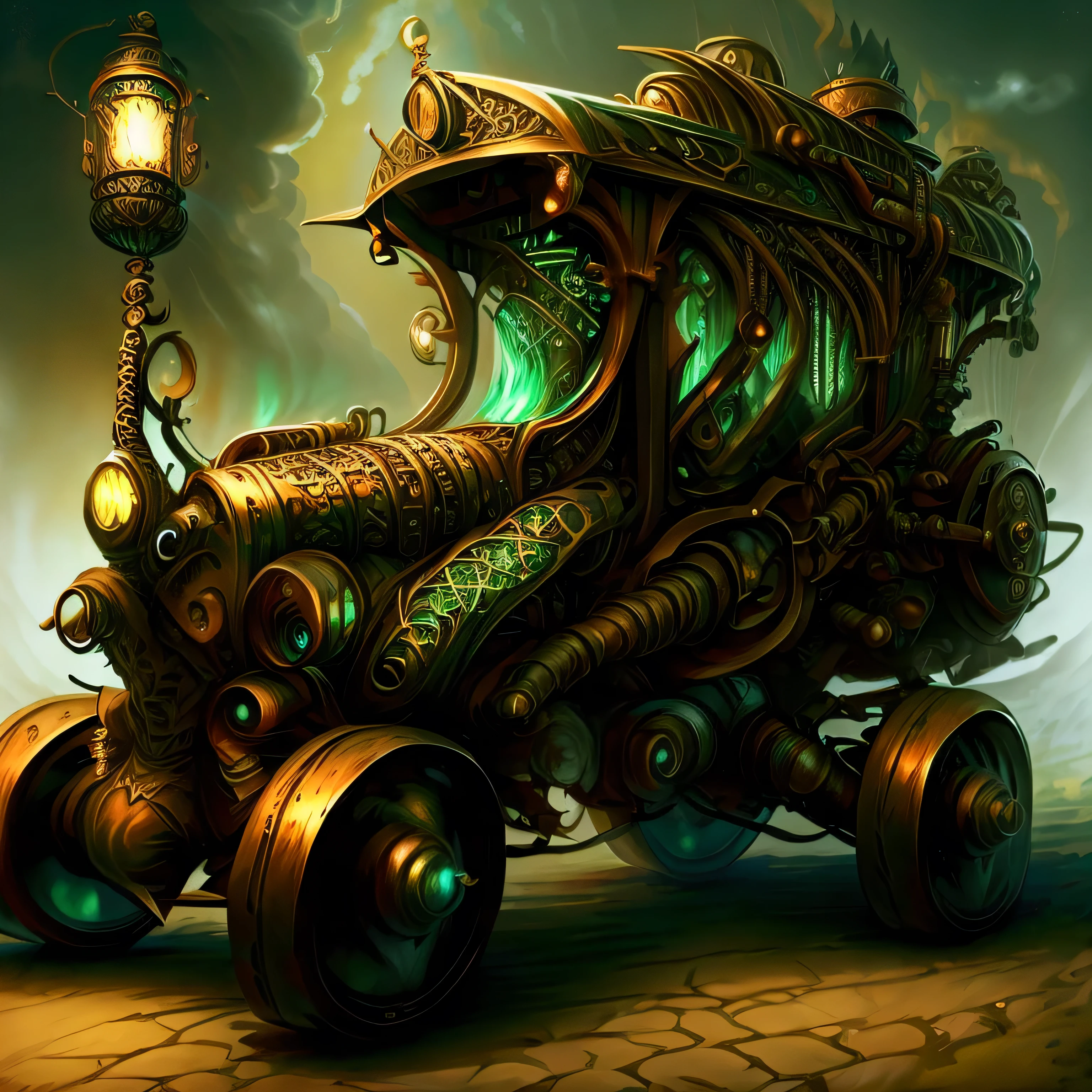 Model
RPG
CeltPunkAI, GasLampFantasyAI ,An unusual carriage stands on the road , Her wheels are visible , Front light.