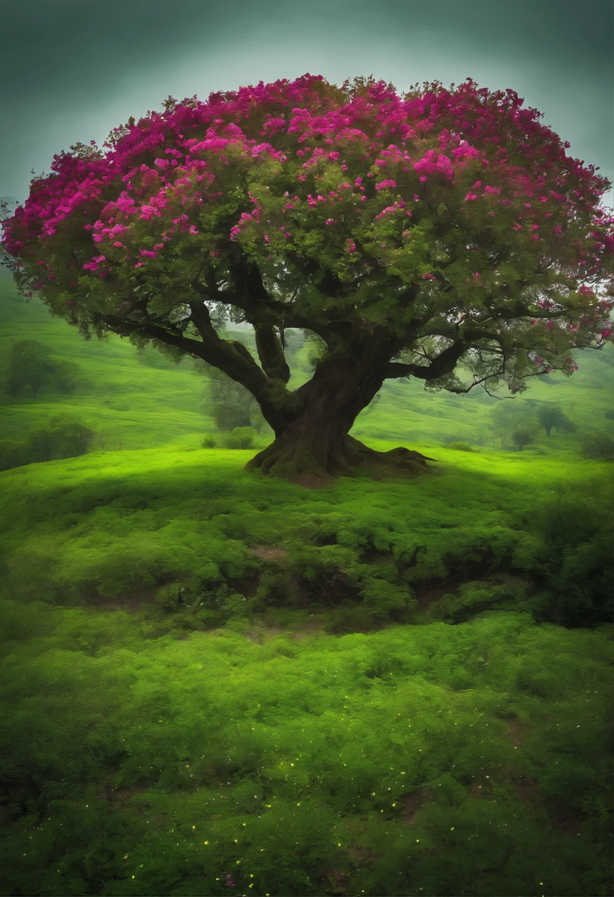 tree with green flowers around