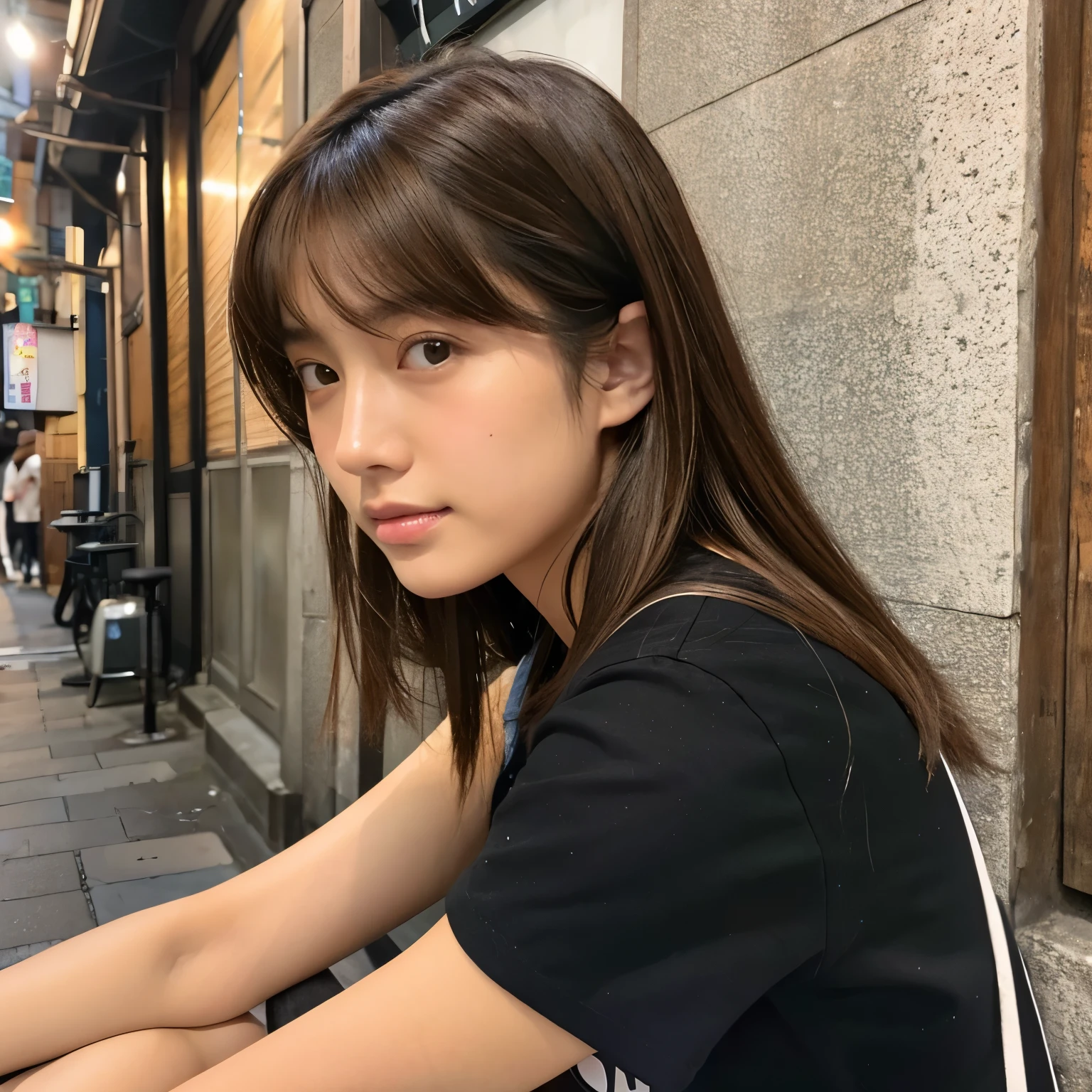 Highest quality、1 person、Japanese、18-year-old、Brown Hair、Beauty、bar、Black camisole