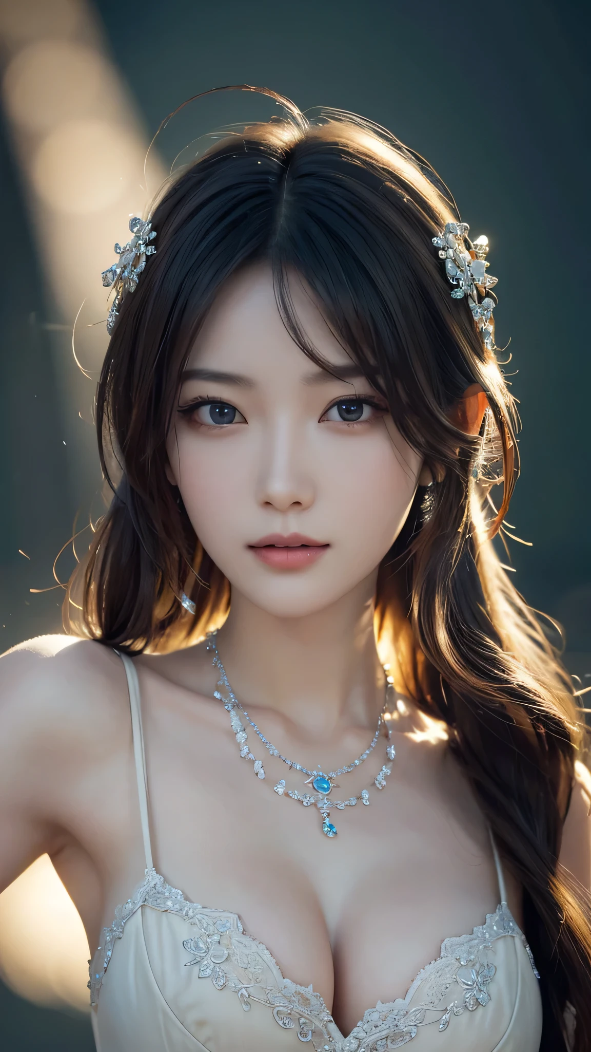最high quality, masterpiece, High resolution, One girl,China dress,hair ornaments,necklace, jewelry,Beautiful Face,On top of that_body, Tyndall effect,Realistic, Dark Studio, Rim Light, Two-tone lighting,(Skin with attention to detail:1.2), 8K Ultra HD, Digital SLR, Soft lighting, high quality, Volumetric lighting, Frank, photograph, High resolution, 4K, 8k, Bokeh,