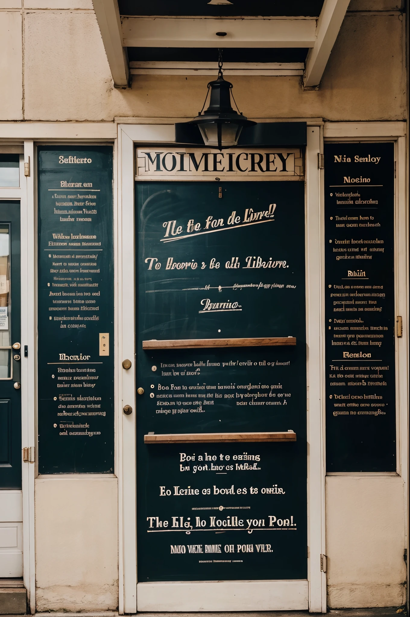 An informative poster for a free library with a crime novel theme. The style must be chalkboard written with lettering