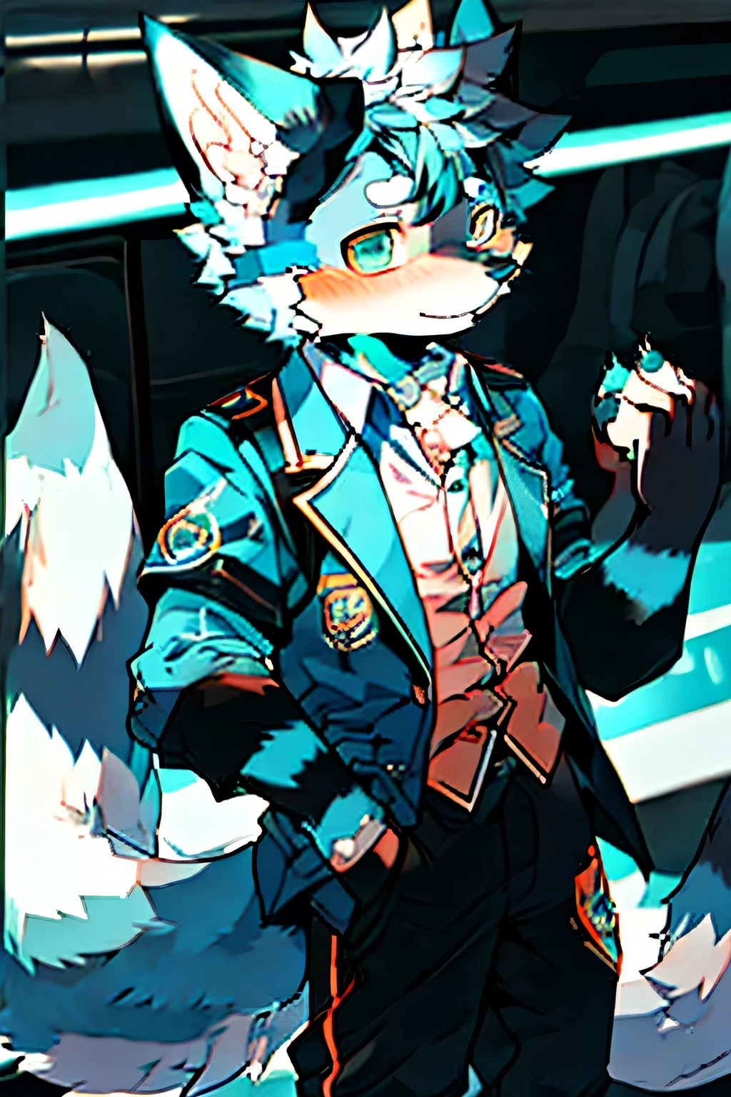 Blue fur, Canine, Fox motif boy, Uniform, Train